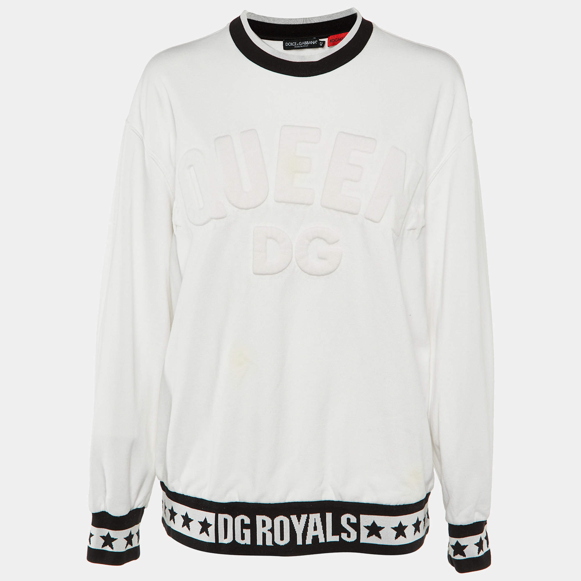 Dolce & Gabbana White DG Queen Embossed Cotton Sweatshirt M