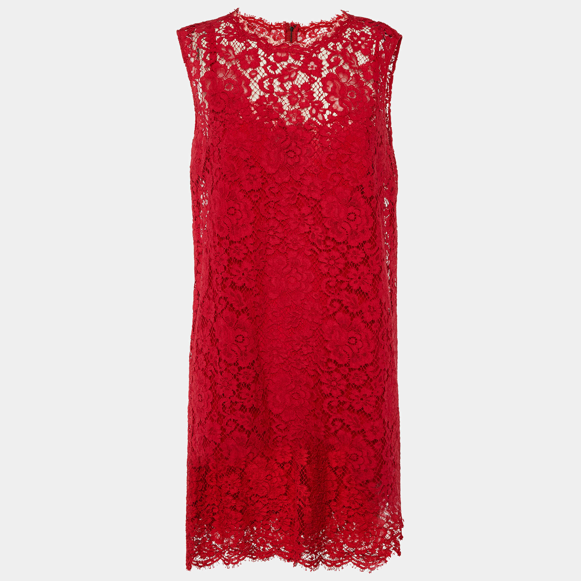 Pre Owned Dolce & Gabbana Red Lace Sleeveless Shift Dress XL