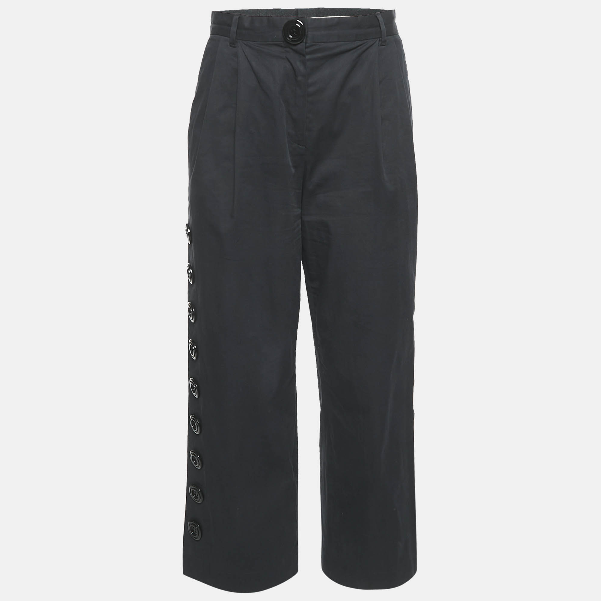 Dolce & Gabbana Black Cotton Button Detail Straight Leg Trousers S