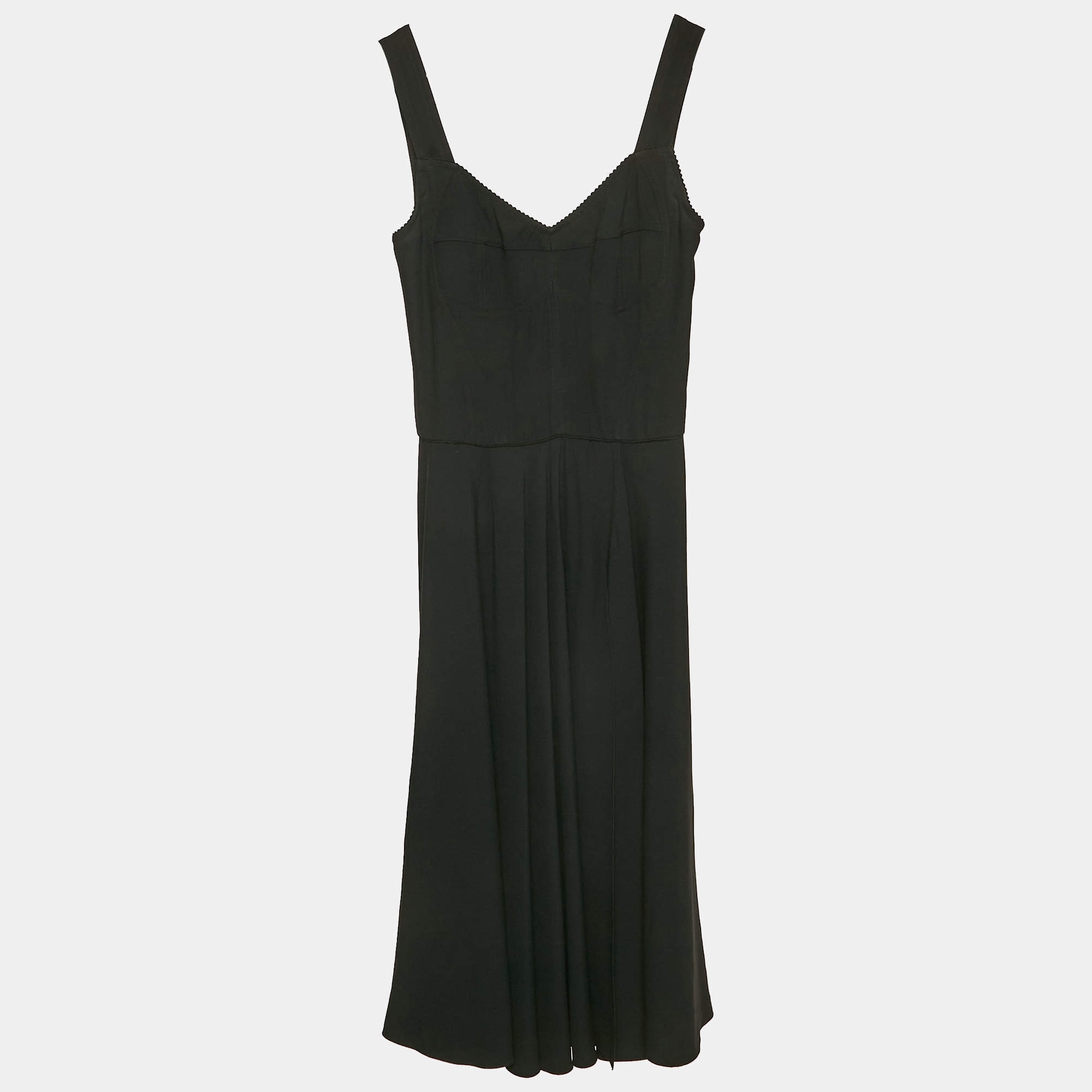 Pre Owned Dolce & Gabbana Black Sateen Bustier Midi Dress S