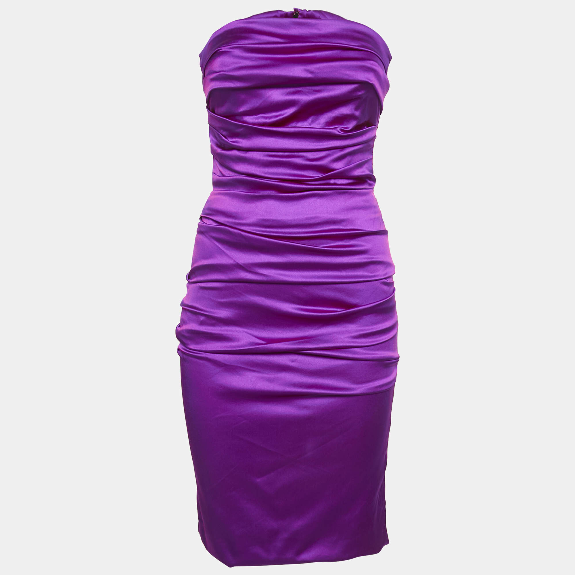 Pre Owned Dolce & Gabbana Pink Silk Ruched Strapless Mini Dress S