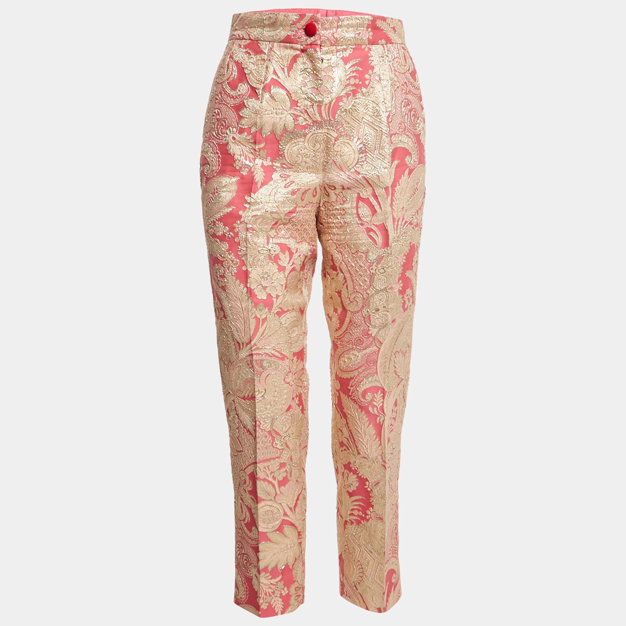 Dolce & Gabbana Pink/Gold Paisley Brocade Trousers S
