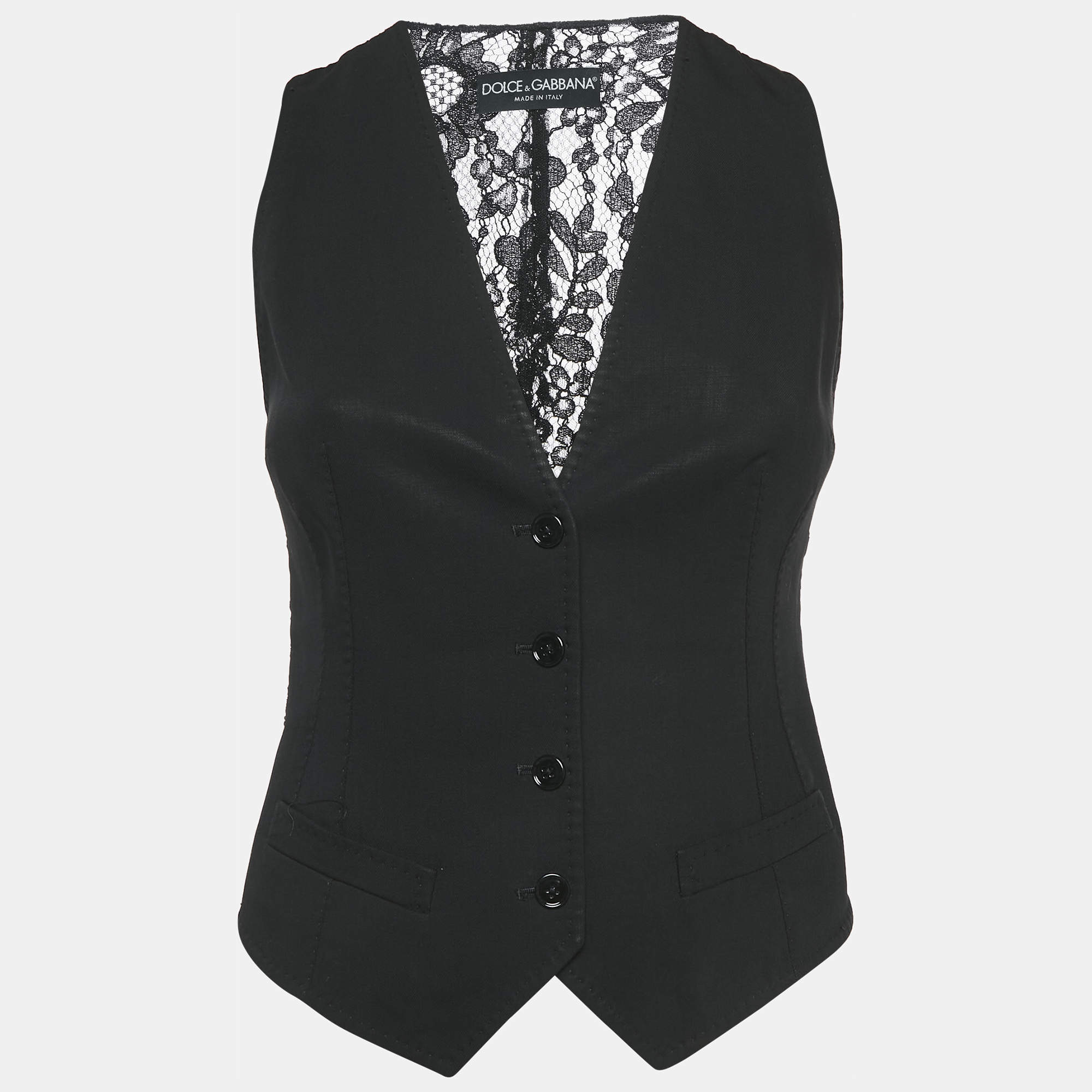 Dolce & Gabbana Black Lace and Viscose Button Front Vest S