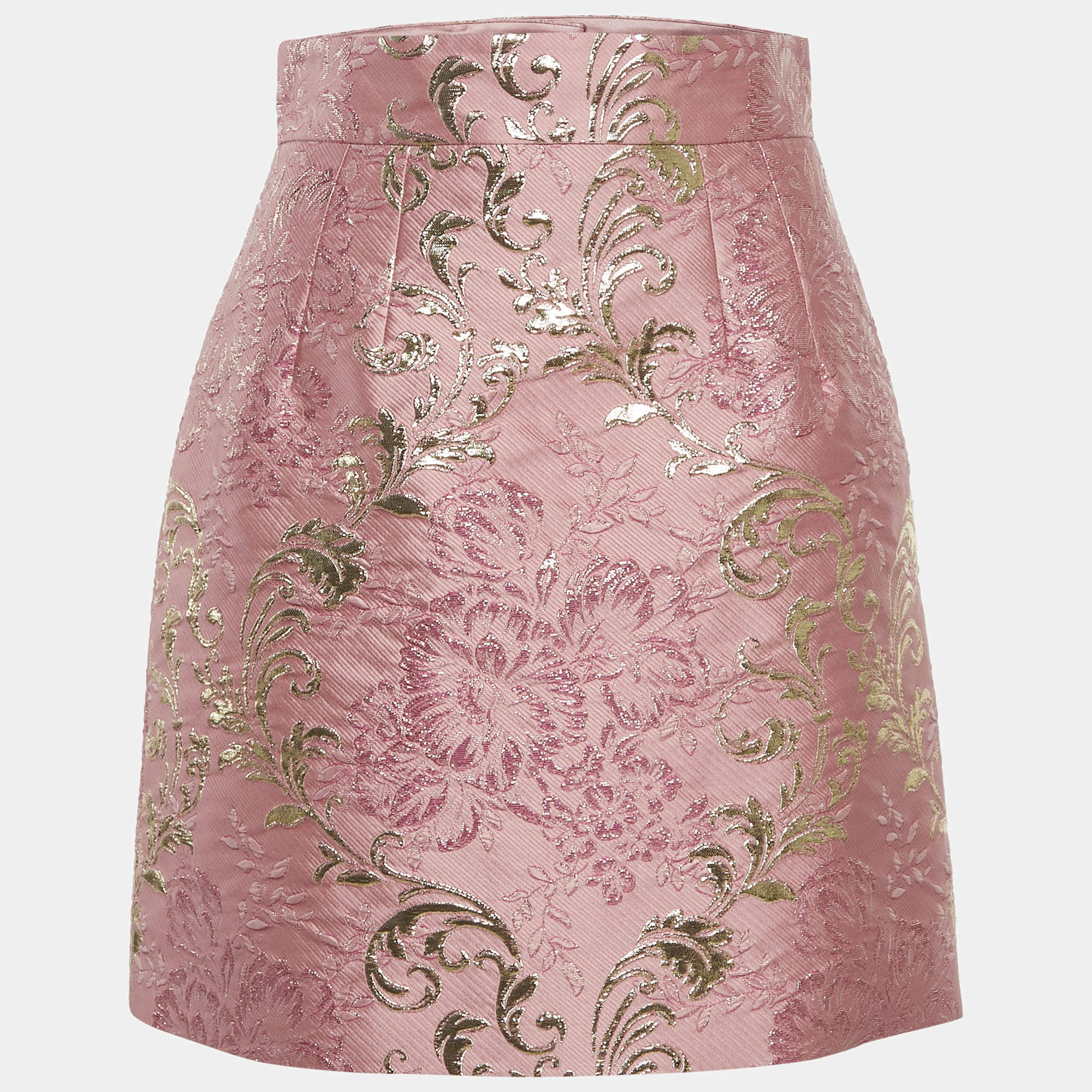 Pre Owned Dolce & Gabbana Pink Floral Brocade Mini Skirt S