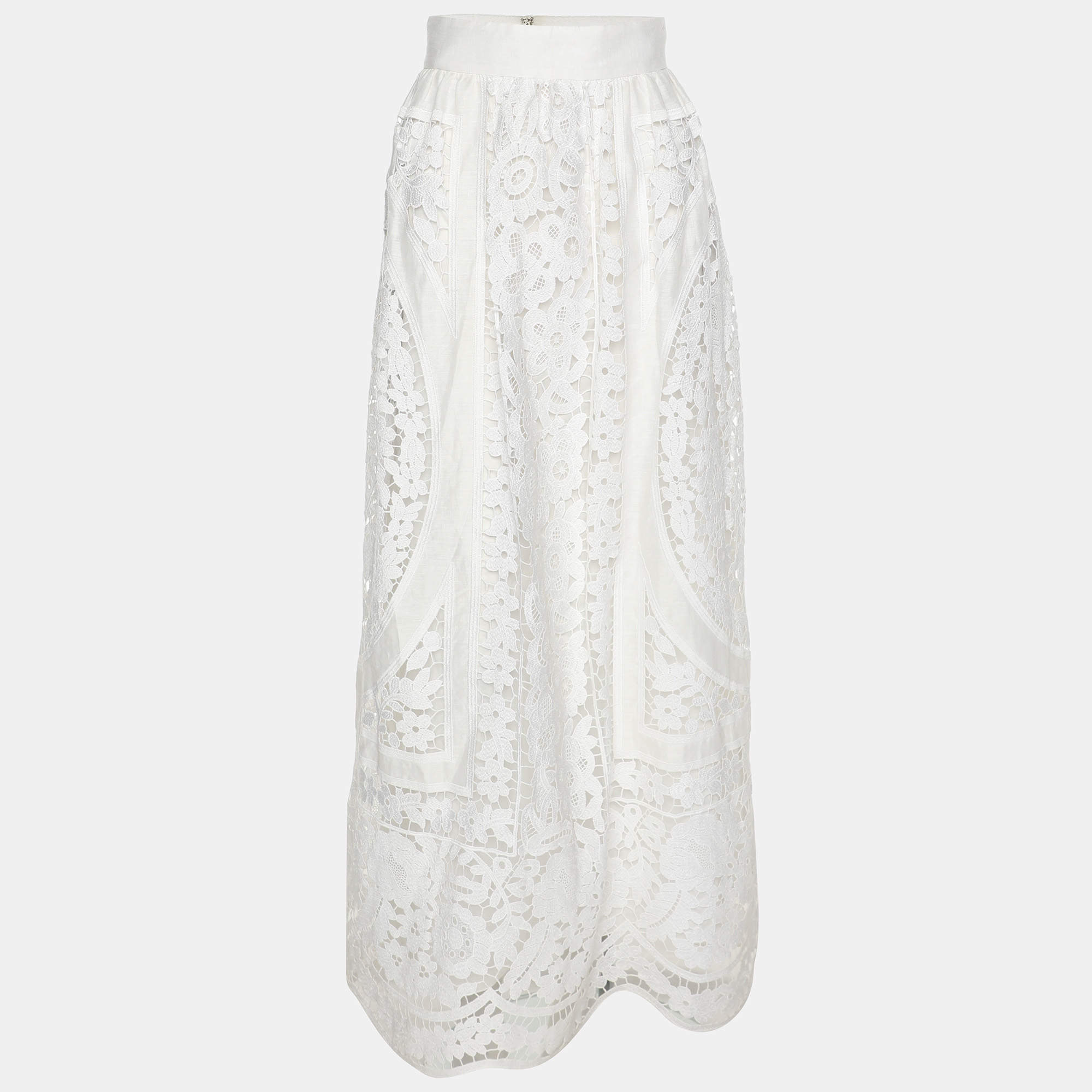 Dolce & Gabbana White Embroidered Cotton Maxi Skirt M 