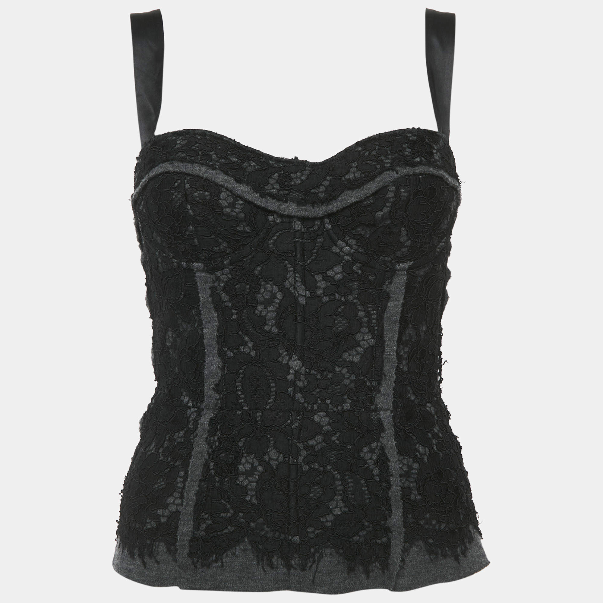 Pre Owned Dolce & Gabbana Black Lace and Jersey Bustier Top M