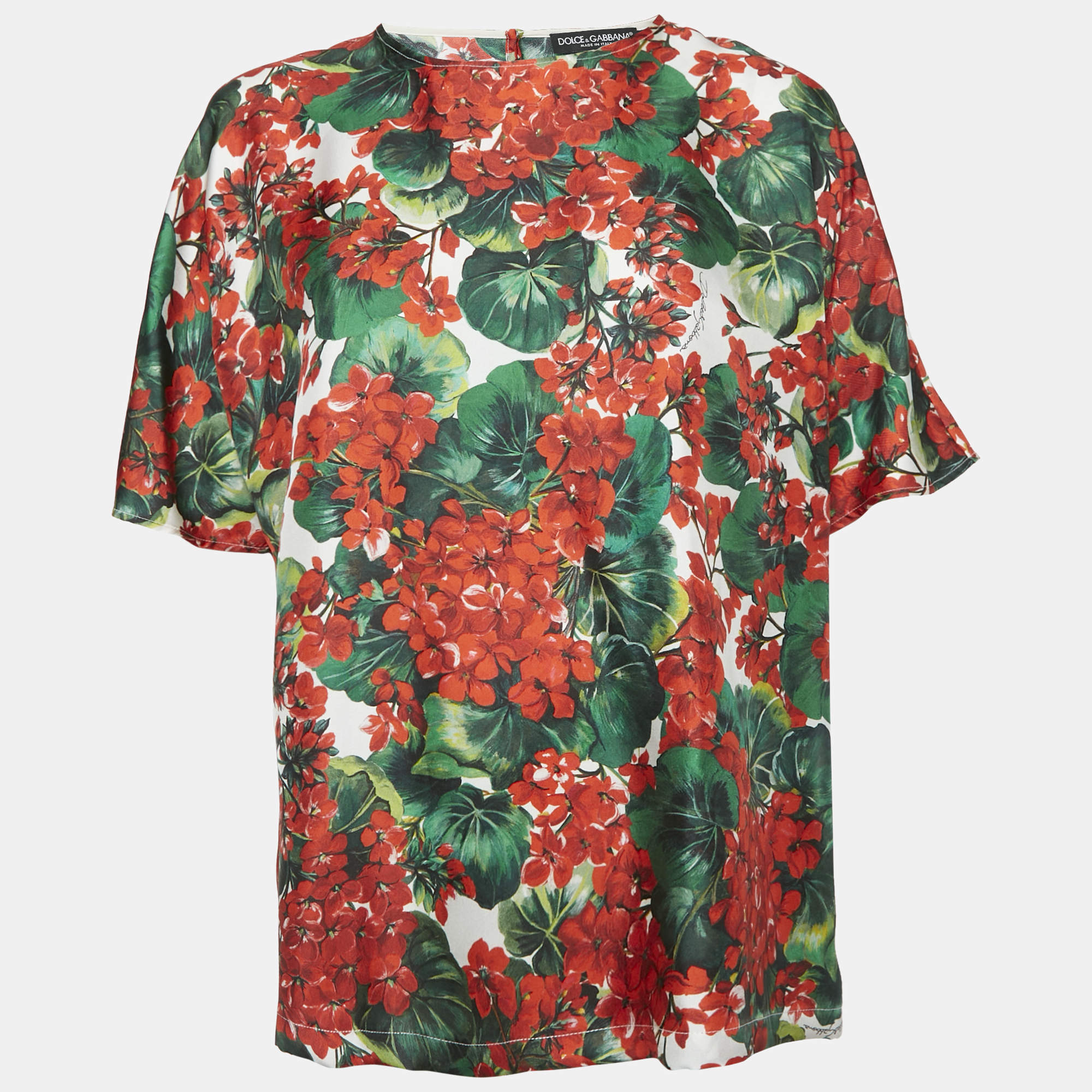 Pre Owned Dolce & Gabbana Red Floral Print Silk Blouse L