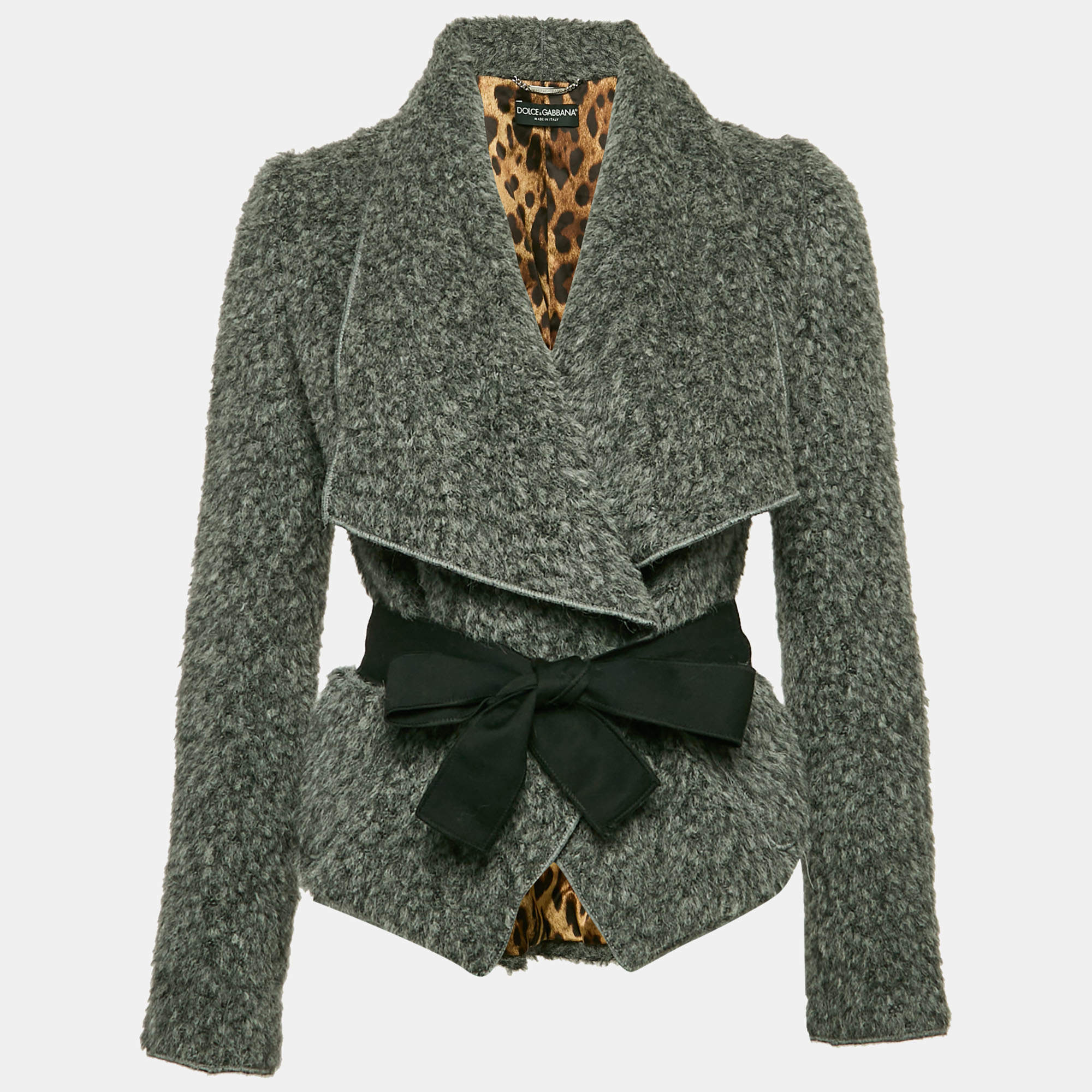 Dolce & Gabbana Grey Wool Open Drape Collar Jacket S