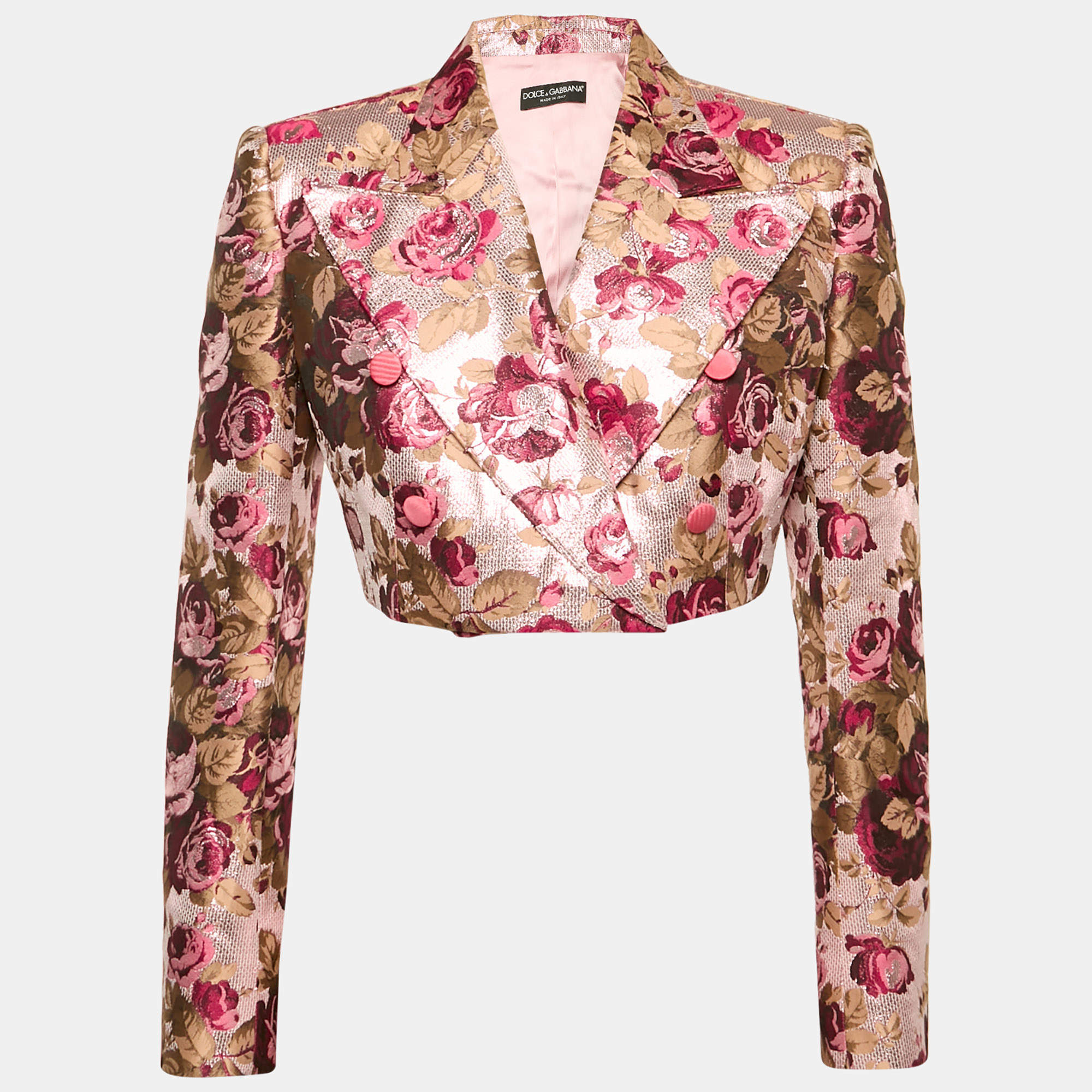 Dolce & Gabbana Pink Floral Lurex Jacquard Crop Jacket M