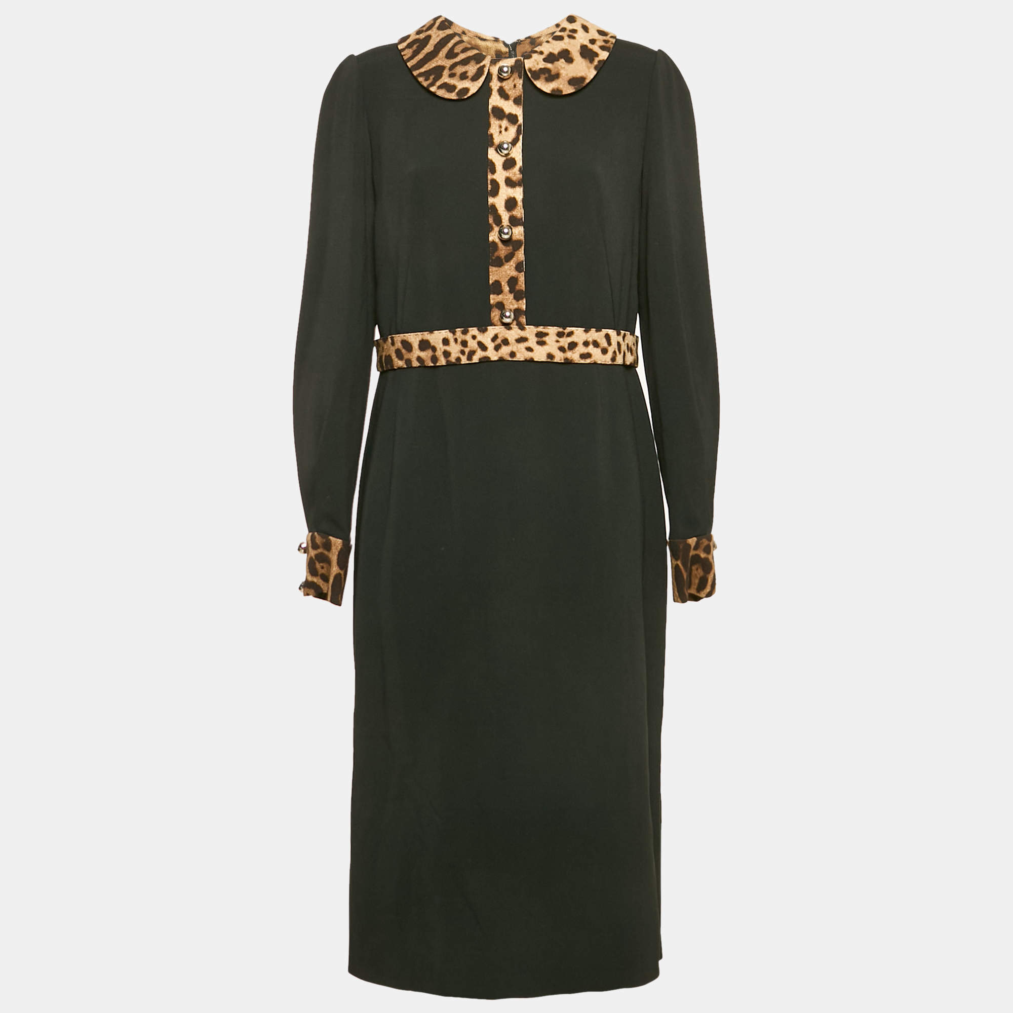 مملوكة مسبقً ا Dolce & Gabbana Black Leopard Print Wool Blend Midi Dress XL