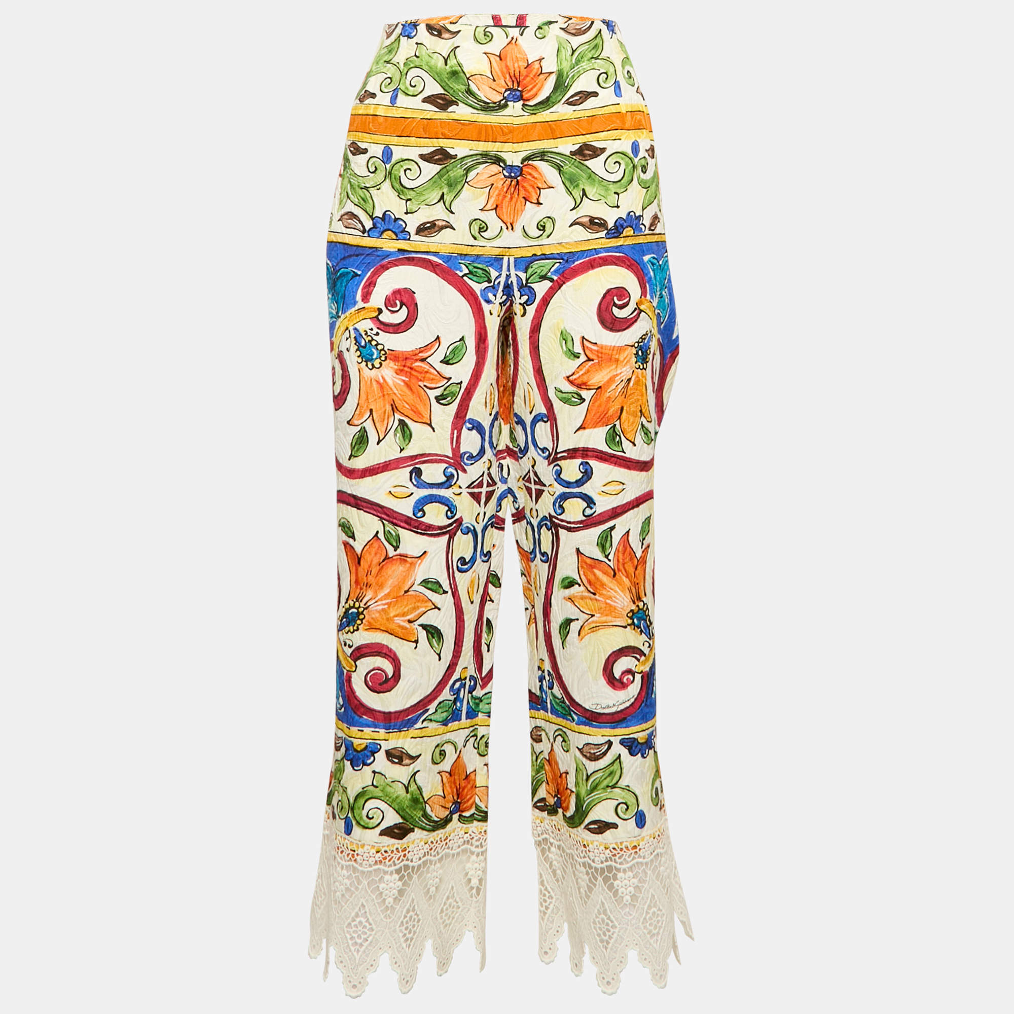 Pre Owned Dolce & Gabbana Multicolor Printed Lace Jacquard Trousers XL