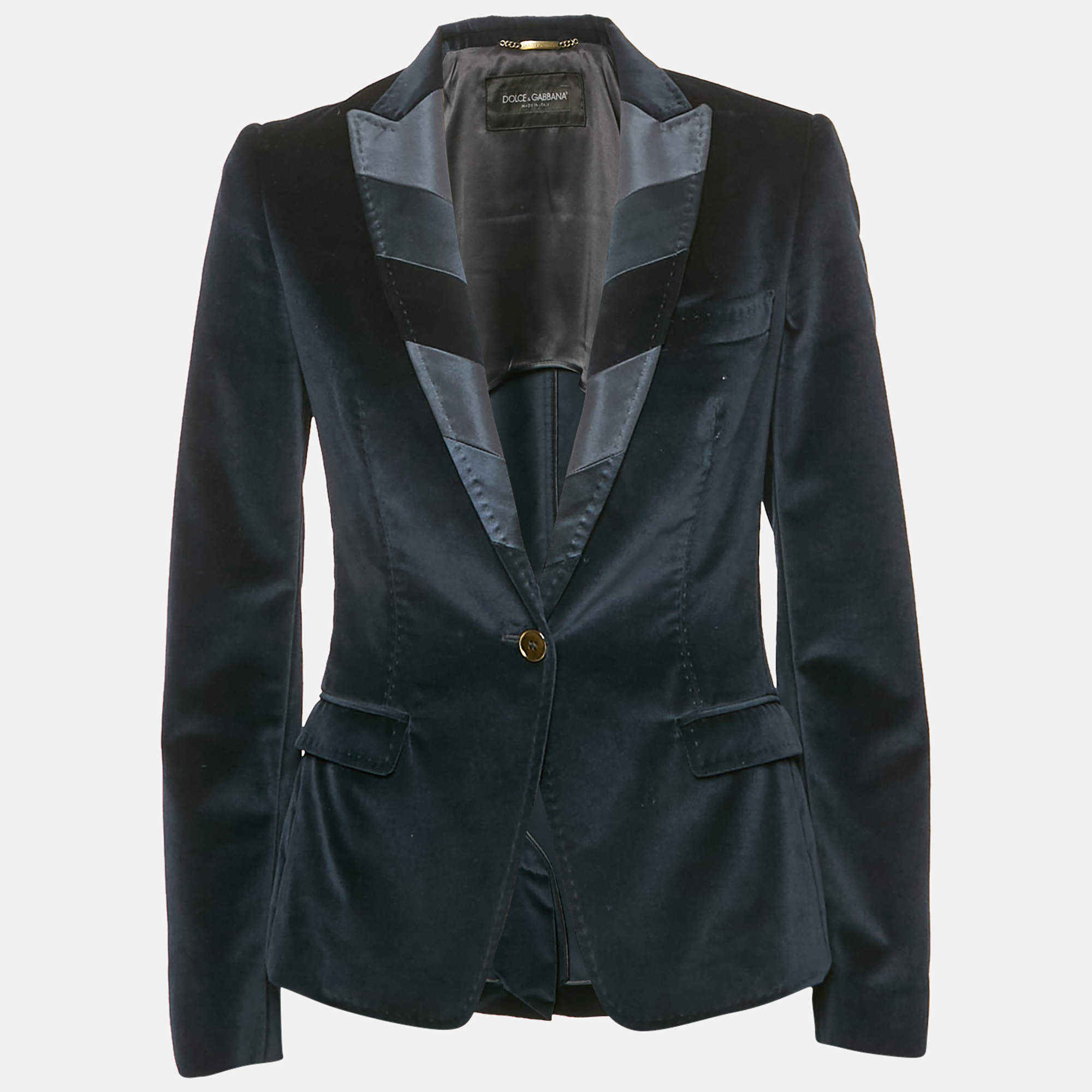 Dolce & Gabbana Blue Velvet Tailored Blazer S