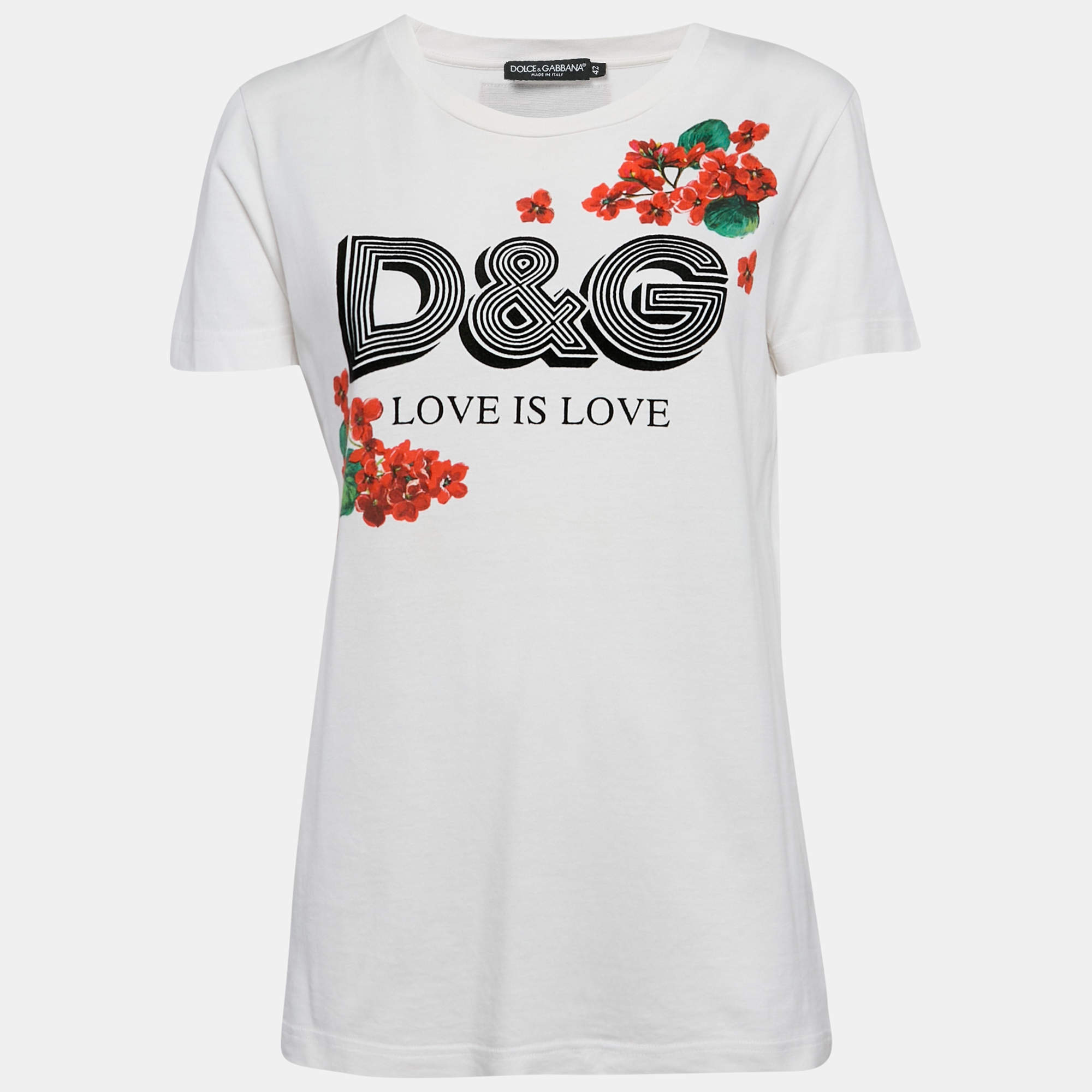 Pre Owned Dolce & Gabbana White Floral Print Cotton Crew Neck T-Shirt M