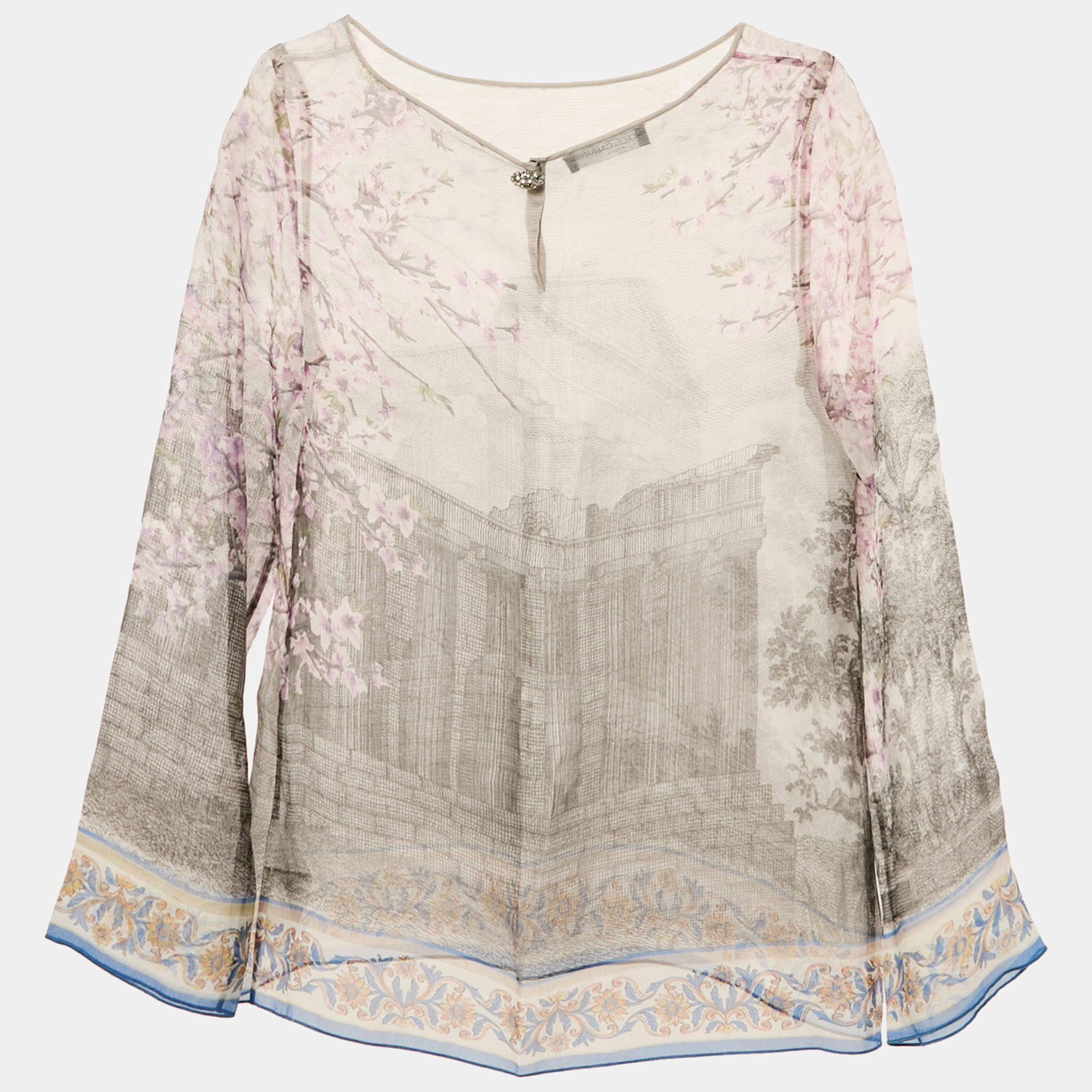 Pre Owned Dolce & Gabbana Purple Ancient Rome Print Silk Long Sleeve Top M