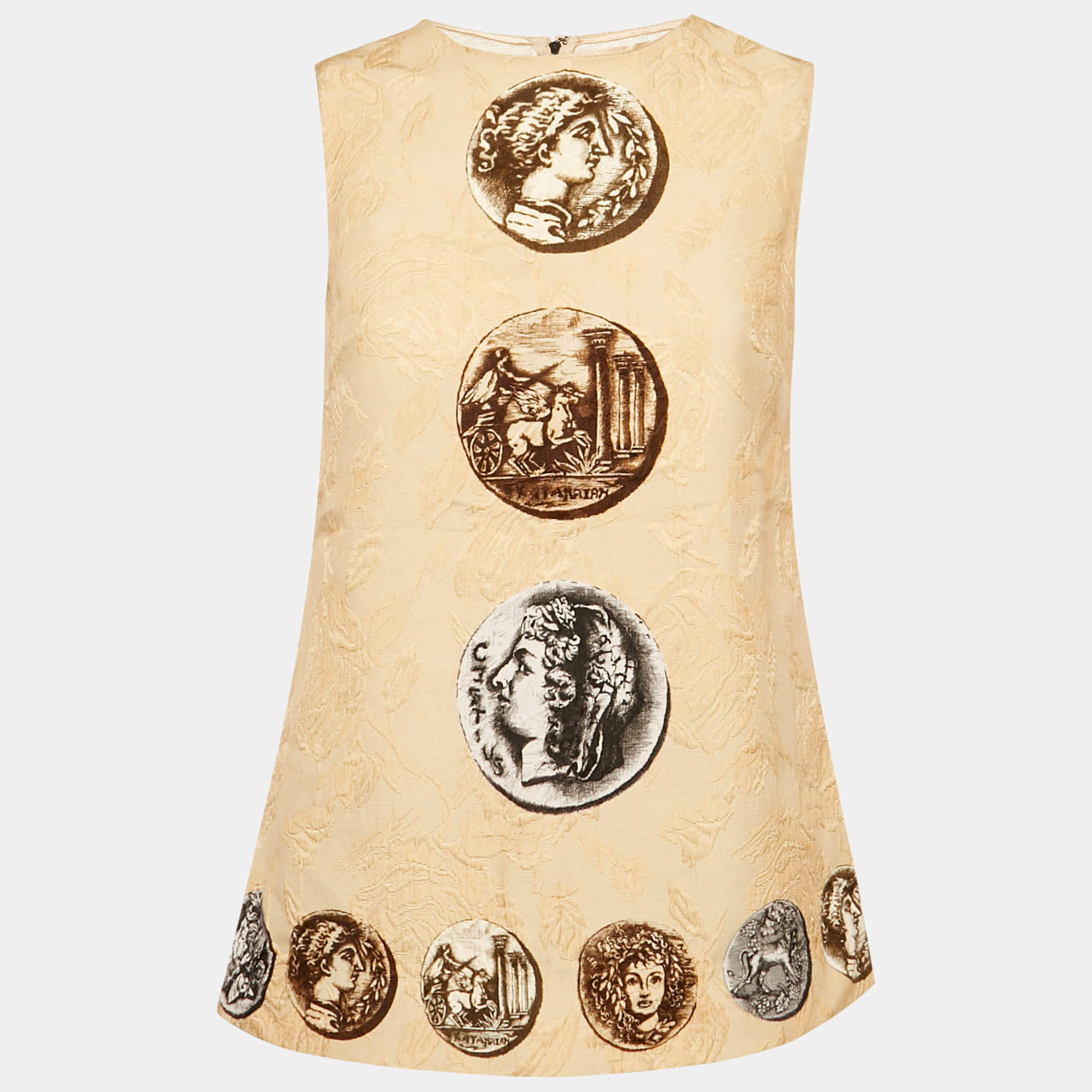 Dolce & Gabbana Beige Coin Printed Jacquard Sleeveless Top S