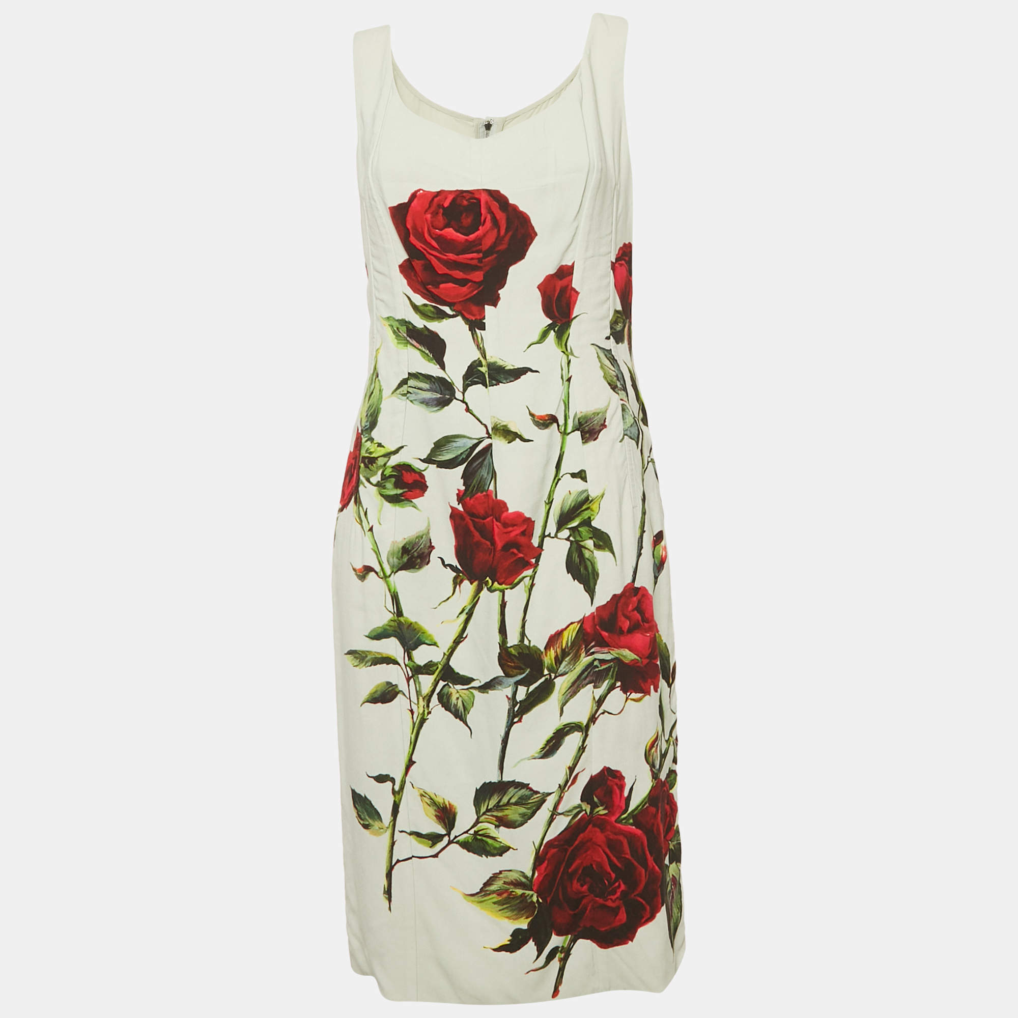 Dolce & Gabbana Mint Green Rose Print Crepe Short Dress L