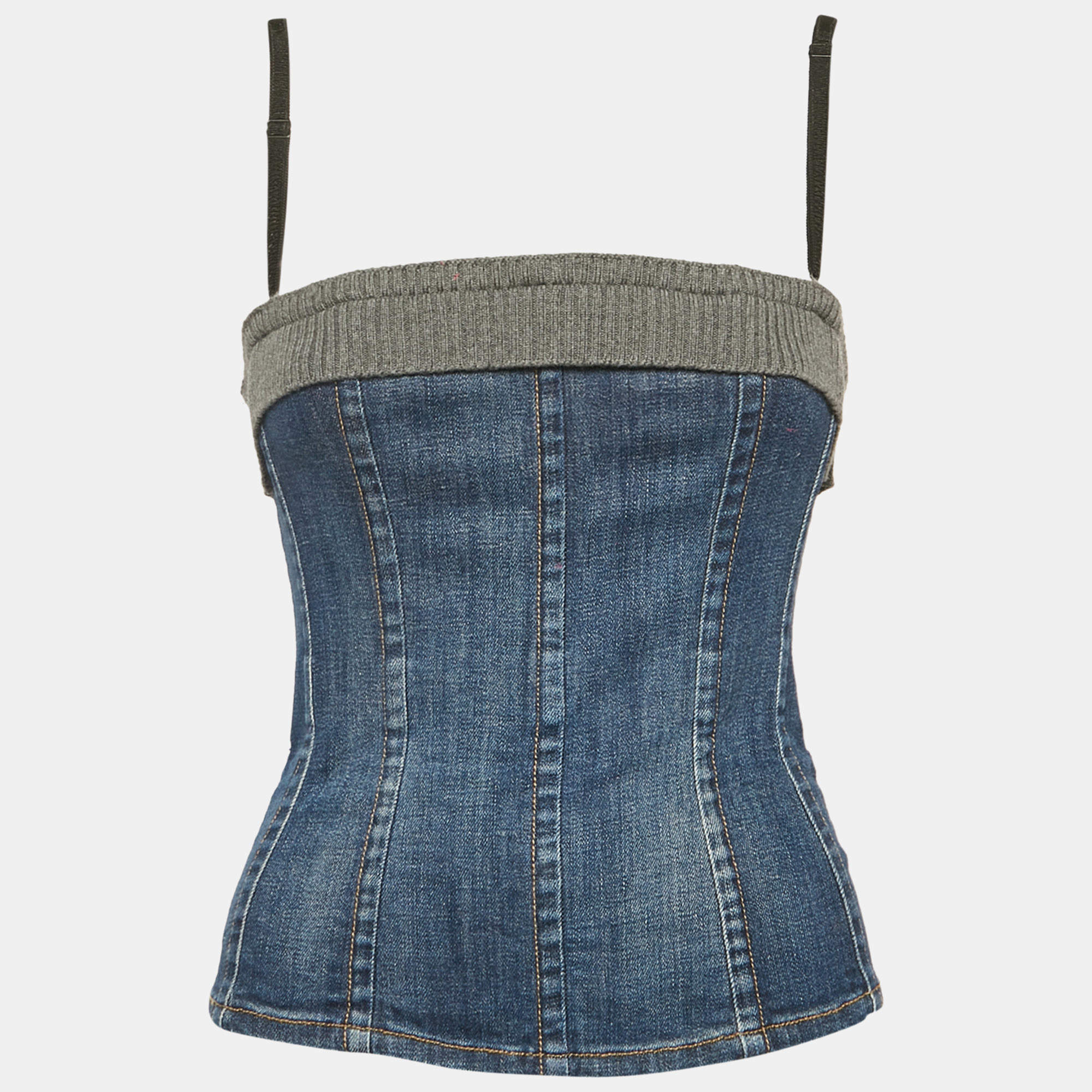 Dolce & Gabbana Blue Denim Sleeveless Bustier Top M