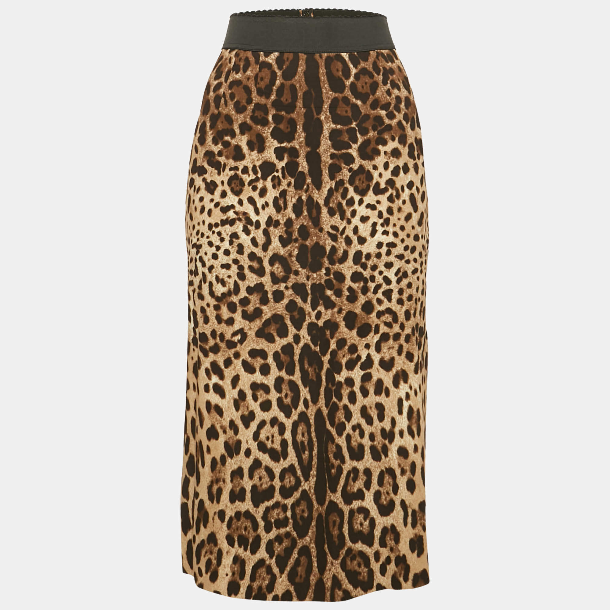 مملوكة مسبقًا Dolce & Gabbana Brown Leopard Print Crepe Midi Skirt L