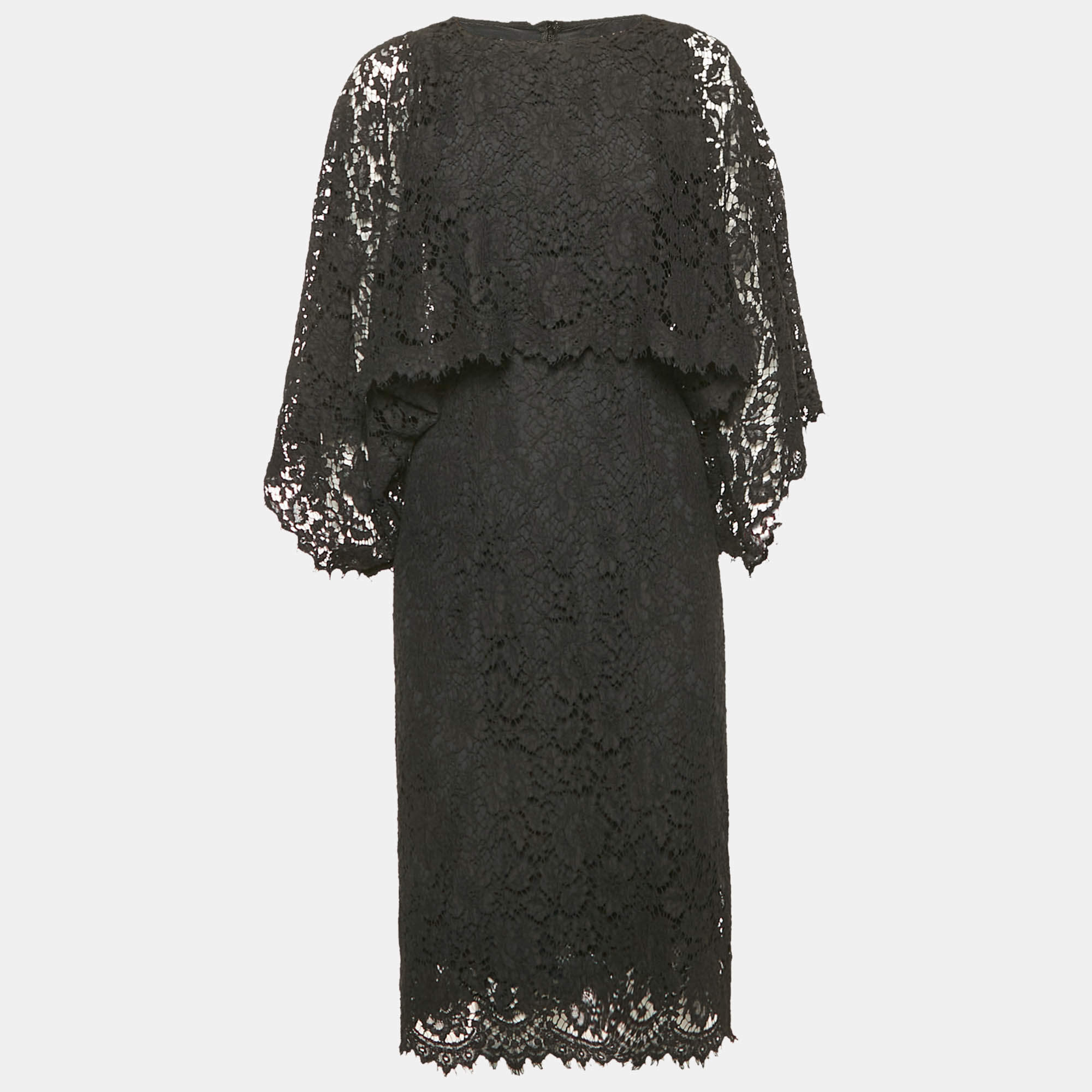 Dolce & Gabbana Black Lace Faux Cape Detail Midi Dress S