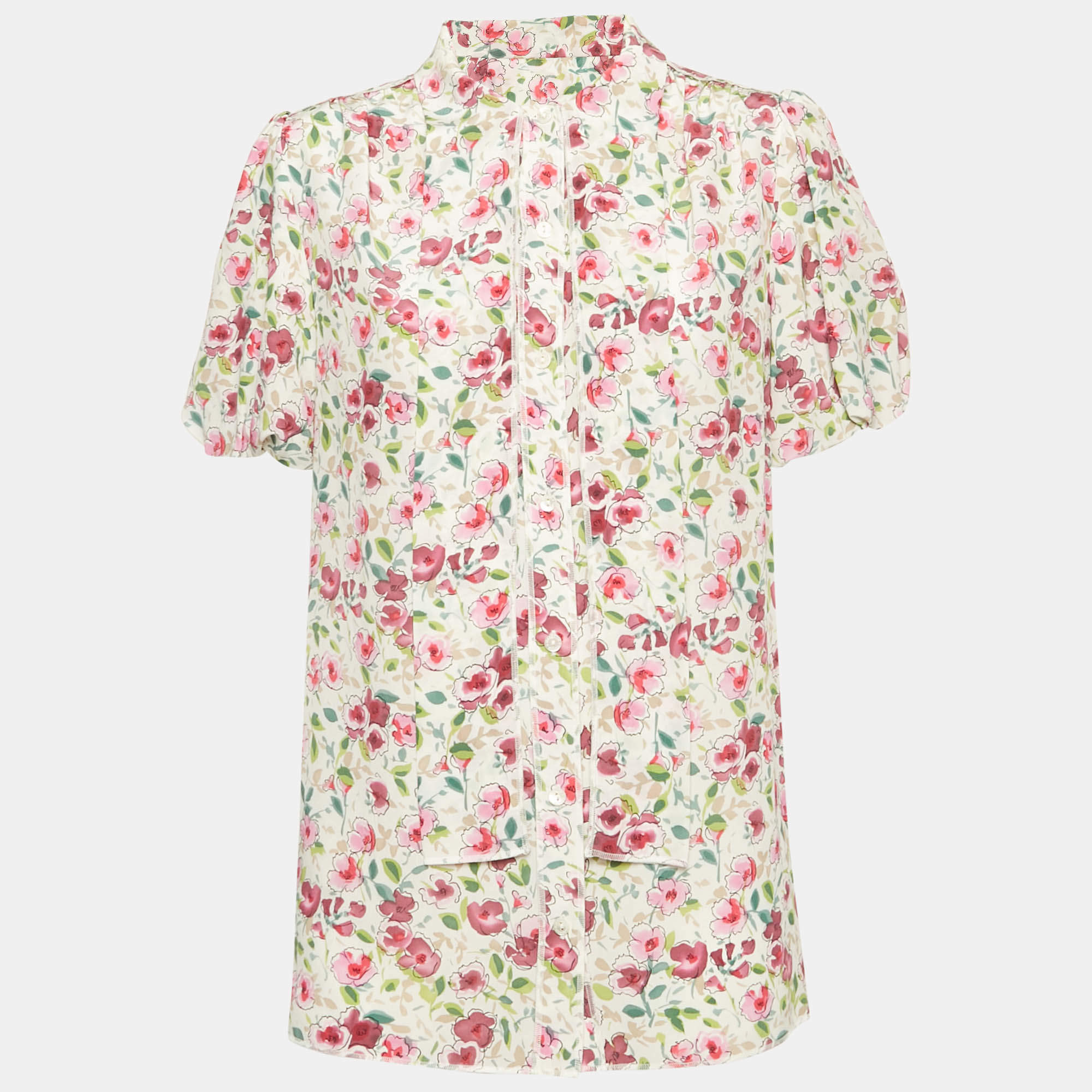 Pre Owned Dolce & Gabbana Pink Floral Print Silk Short Sleeve Shirt M