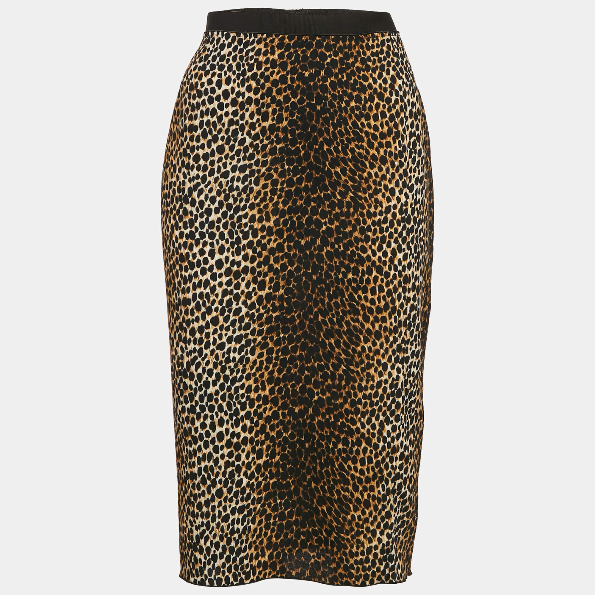 Dolce & Gabbana Brown Animal Print Crepe Midi Skirt L
