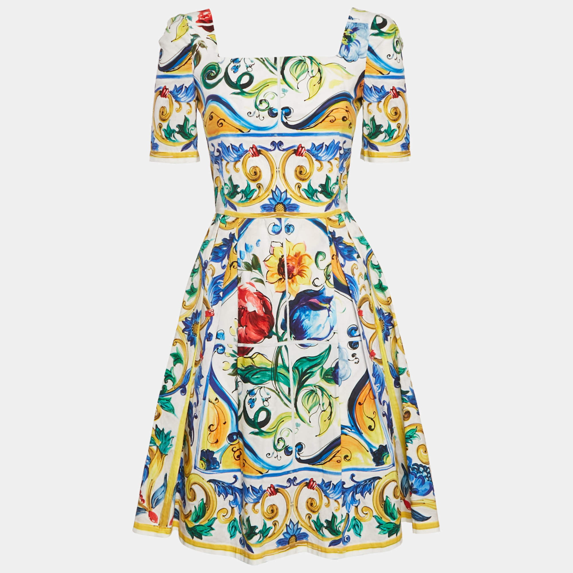 Pre Owned Dolce & Gabbana White Printed Poplin Mini Dress S