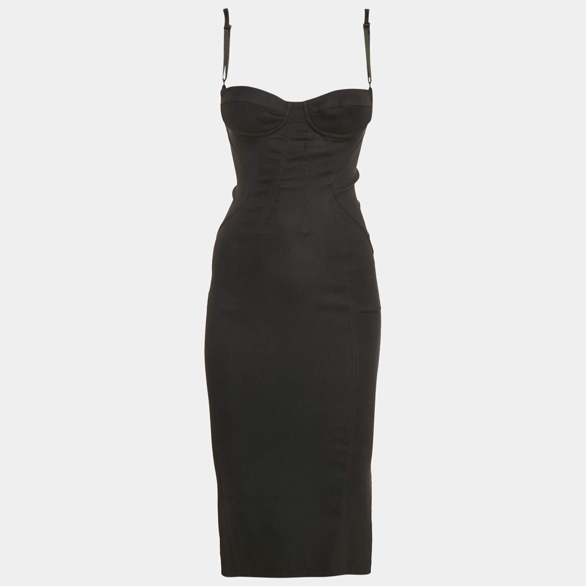 Pre Owned Dolce & Gabbana Black Crepe Sleeveless Midi Dress S