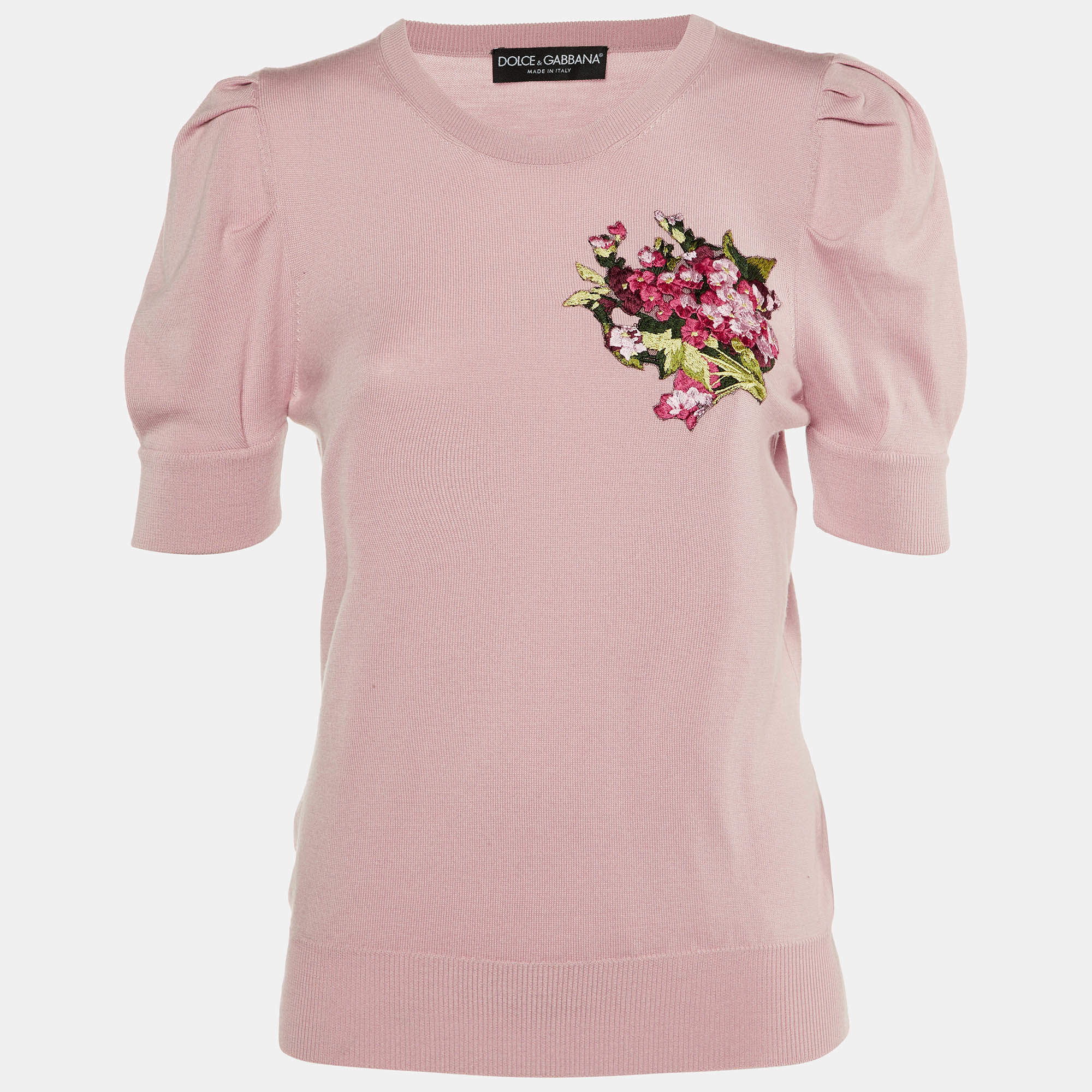 Dolce & Gabbana Pink Wool Knit Floral Appliqued Jumper M