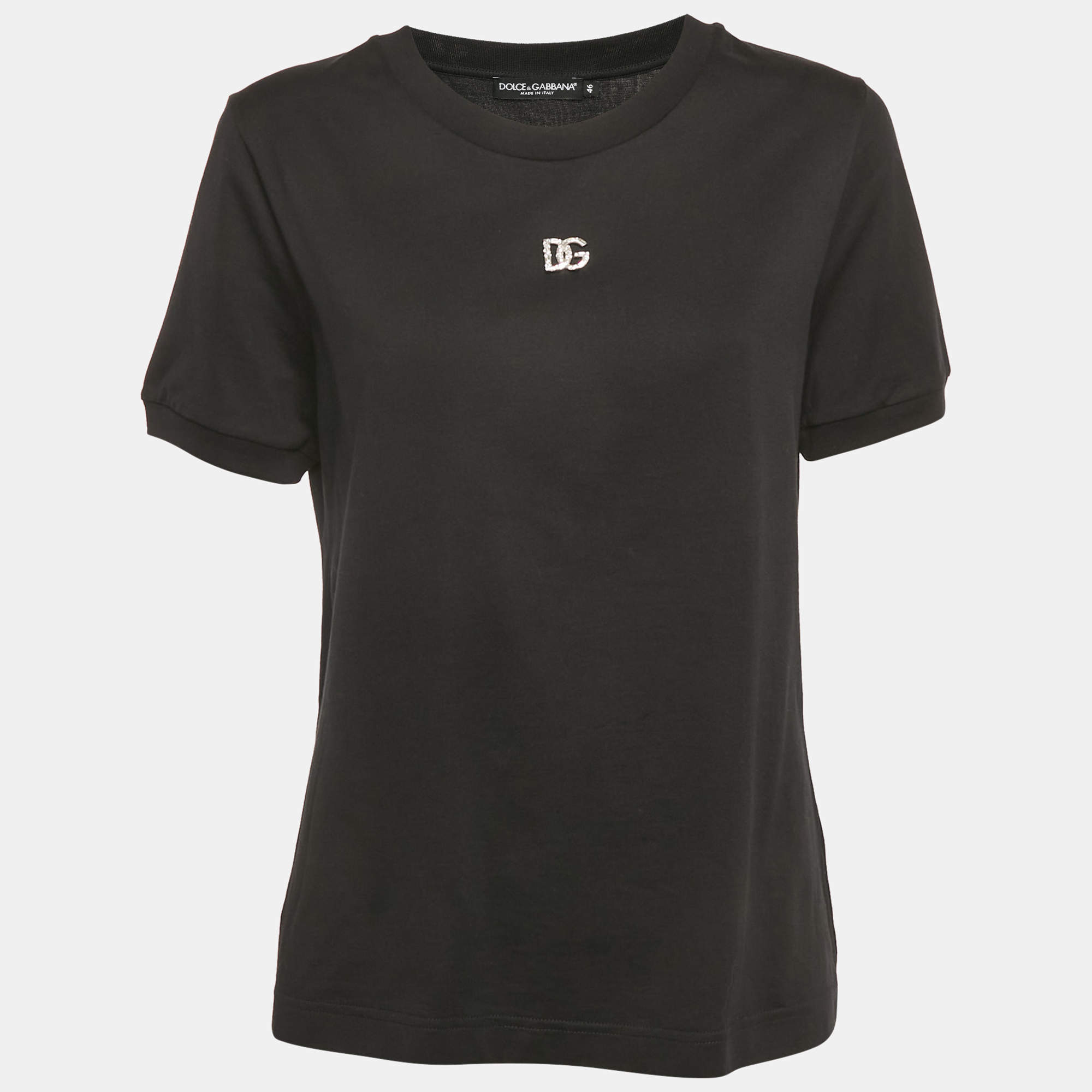 Dolce & Gabbana Black Logo Embellished Jersey T-Shirt L