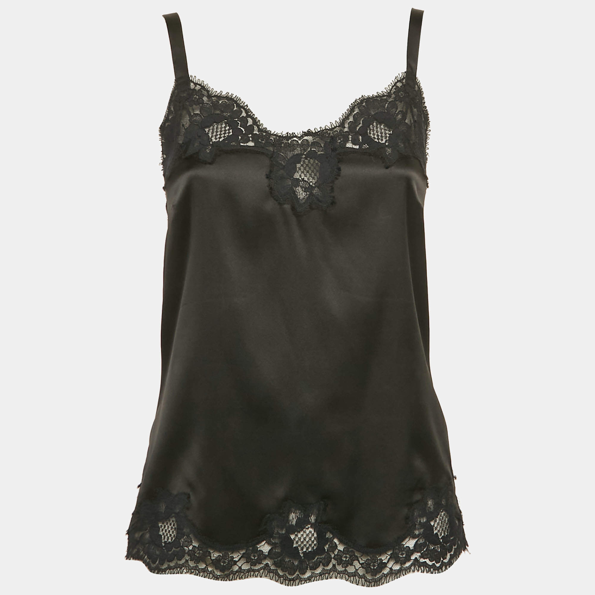 Dolce & Gabbana Black Lace Satin Silk Camisole Top M