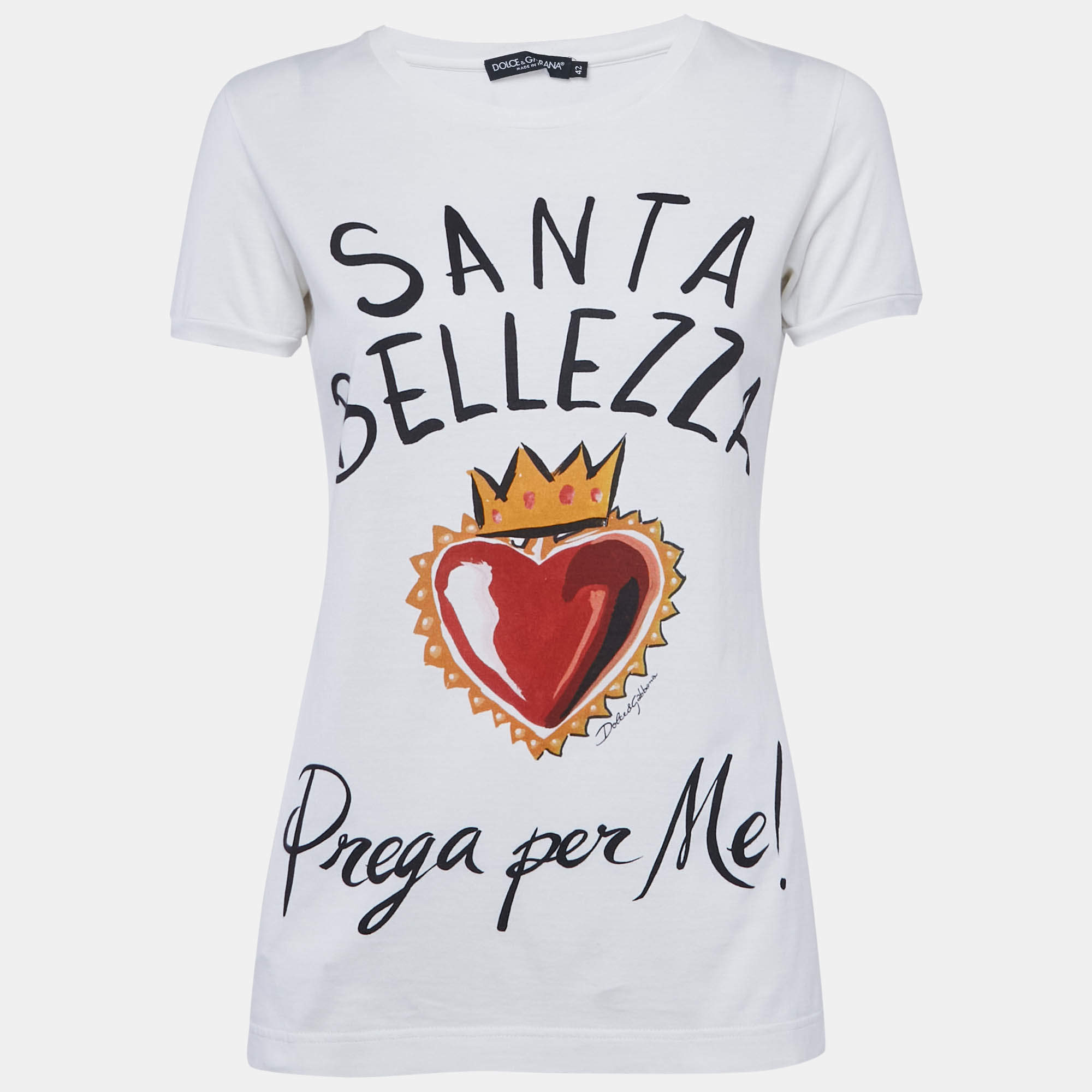 Pre Owned Dolce & Gabbana White Santa Belleza Print Jersey T-Shirt M