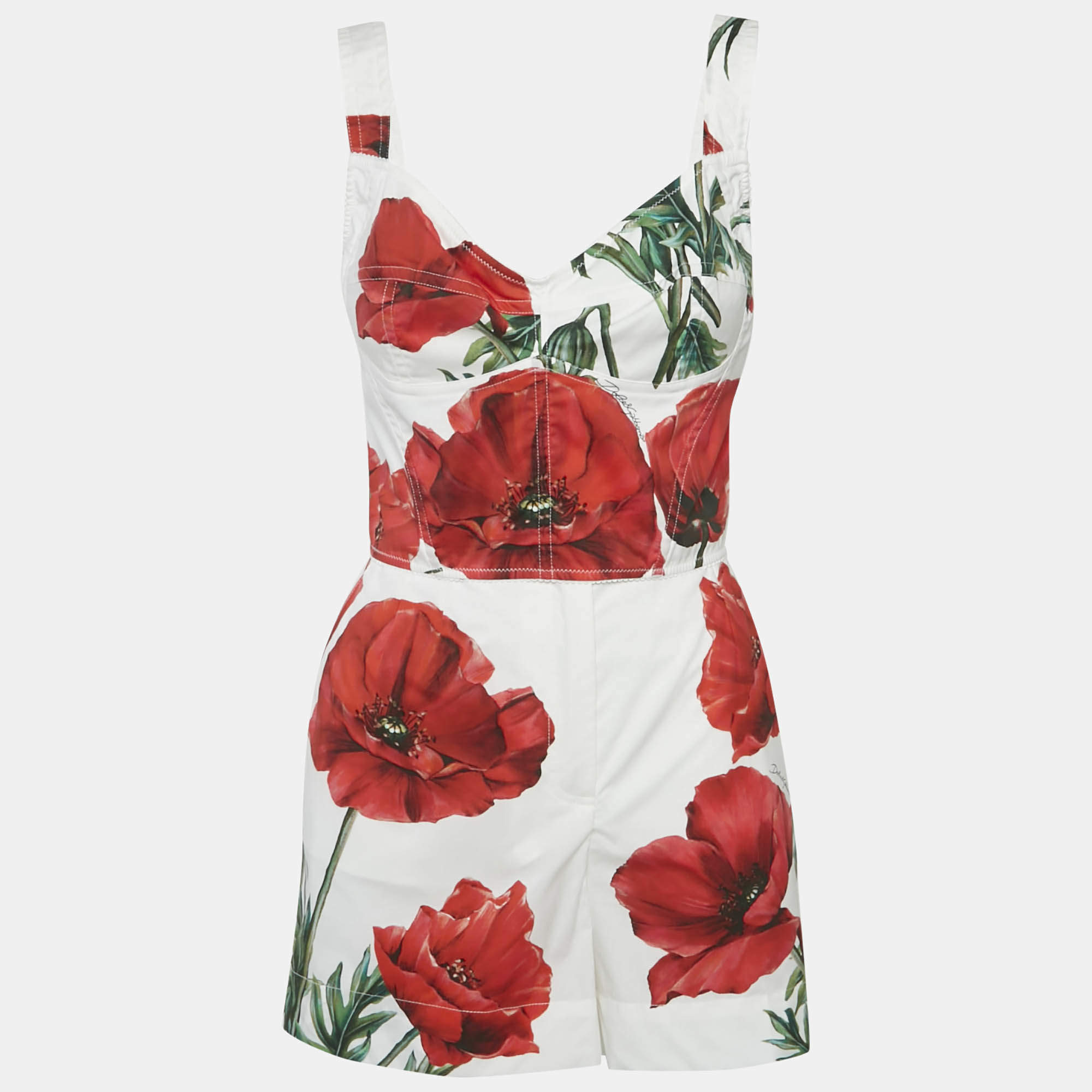 Dolce & Gabbana White Red Poppy Print Cotton Top Shorts Set S