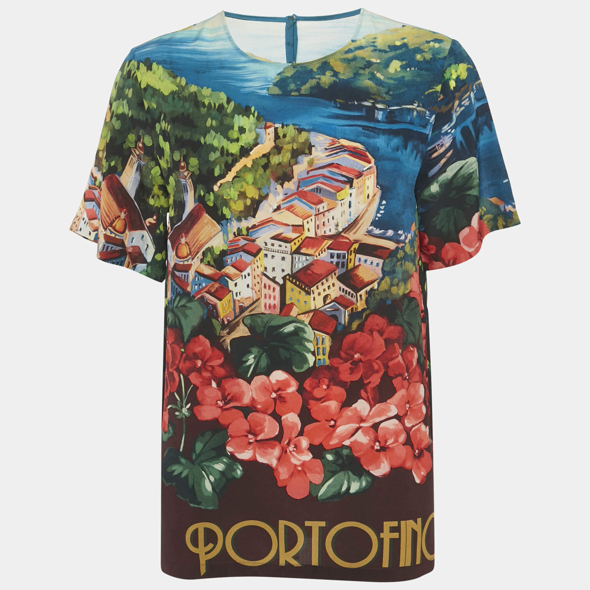 Pre Owned توب دولتشي أند غابانا حرير طباعة بورتوفينو متعدد الألوان مقاس متوسط