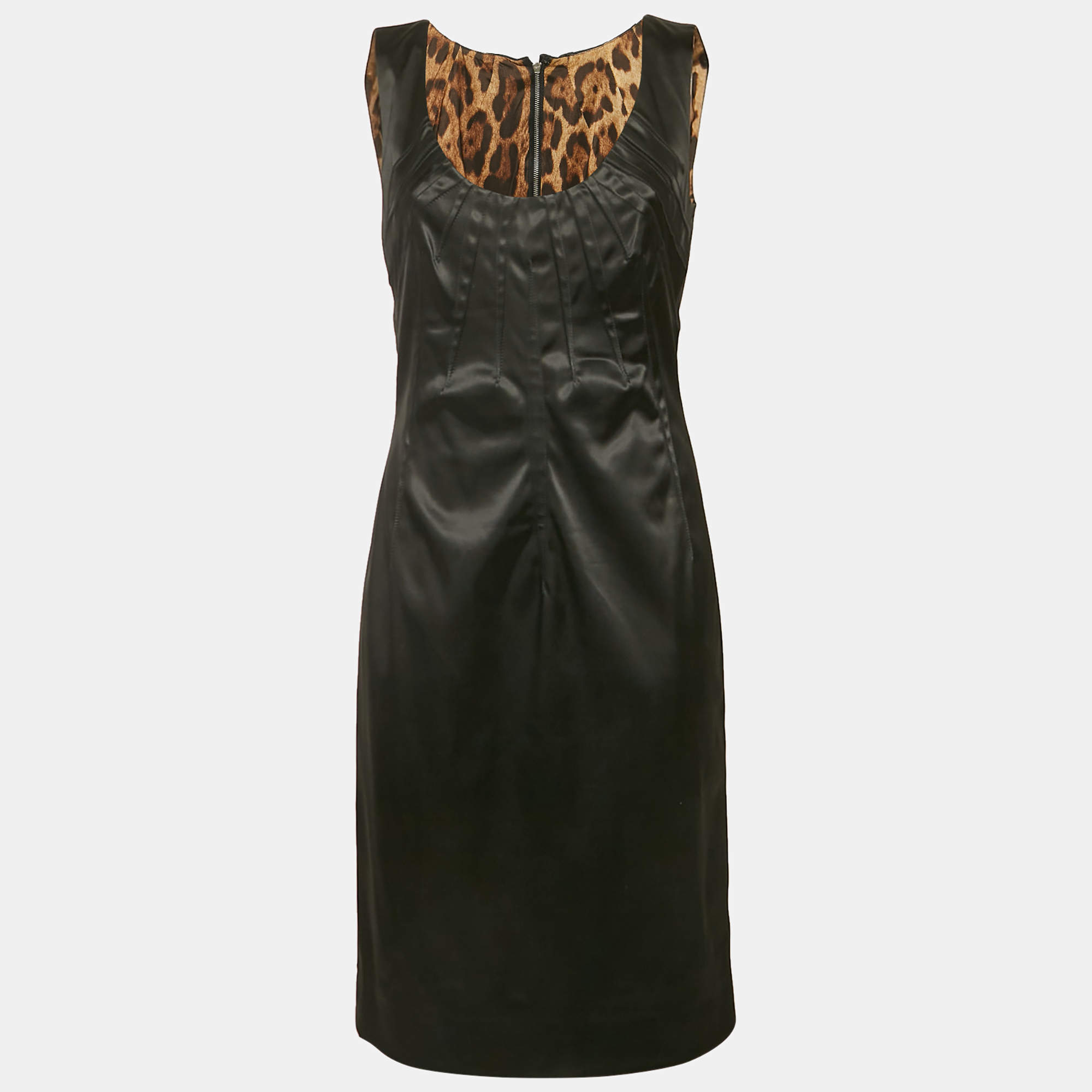 Dolce & Gabbana Black Stretch Satin Scoop Neck Mini Dress L