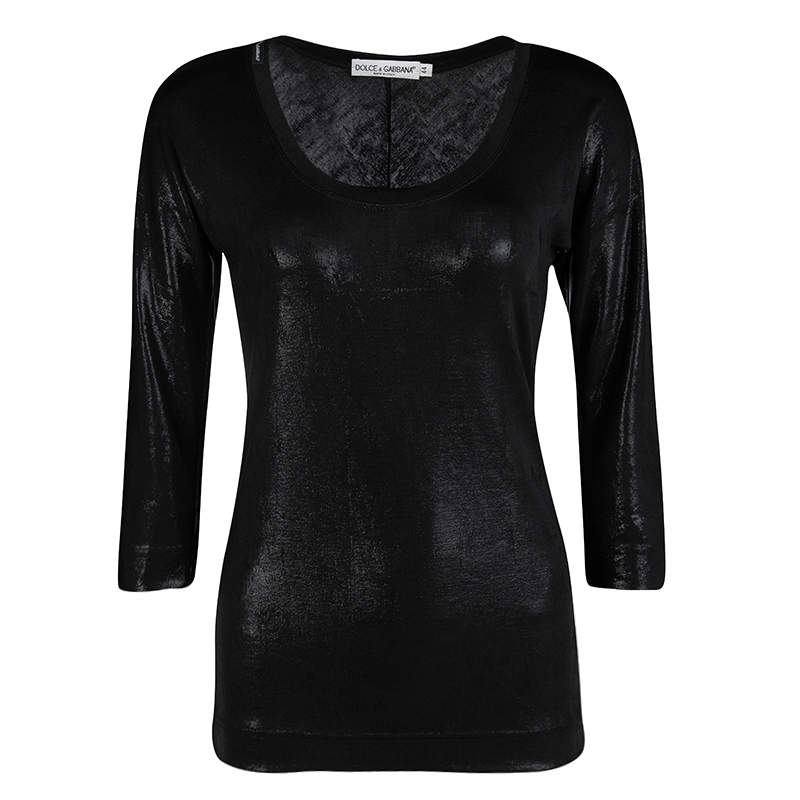 Pre Owned توب دولتشي أند غابانا ستريتش أكمام طويلة أسود ميتالك M