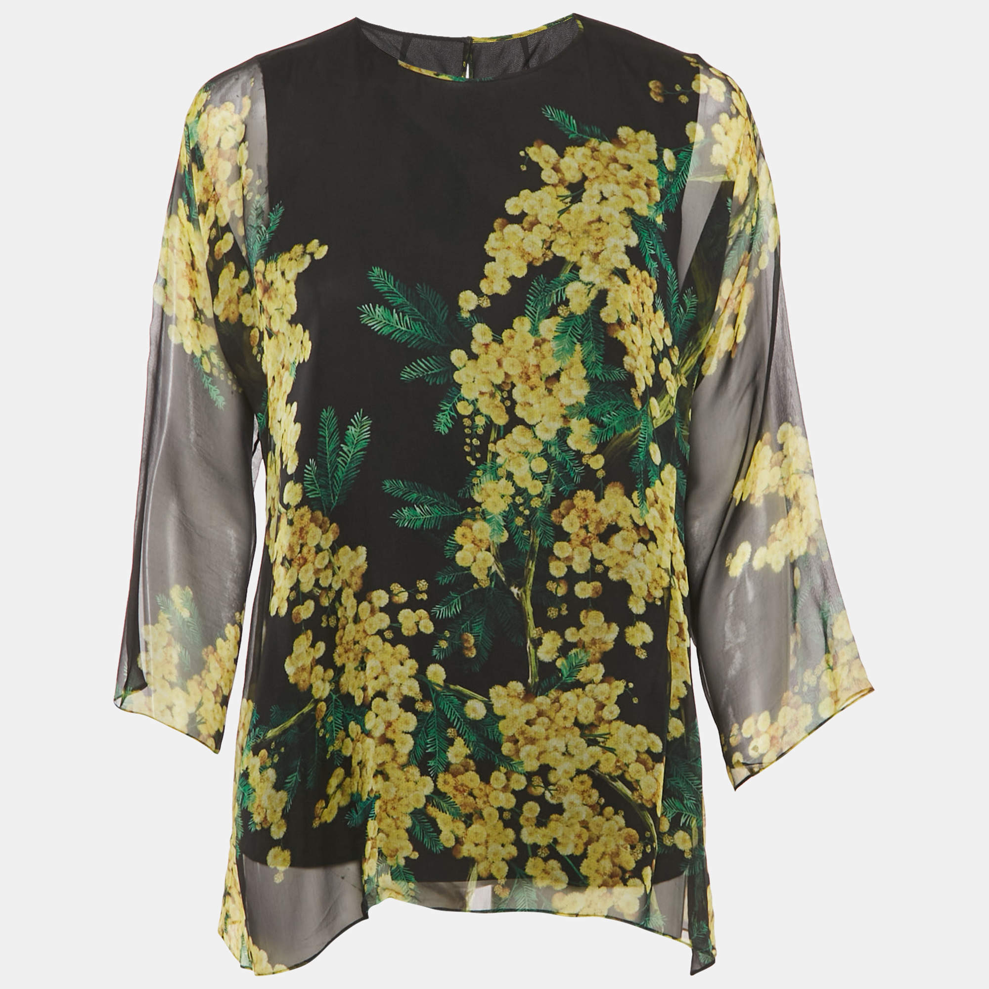 Dolce & Gabbana Black Floral Print Long Sleeve Blouse M