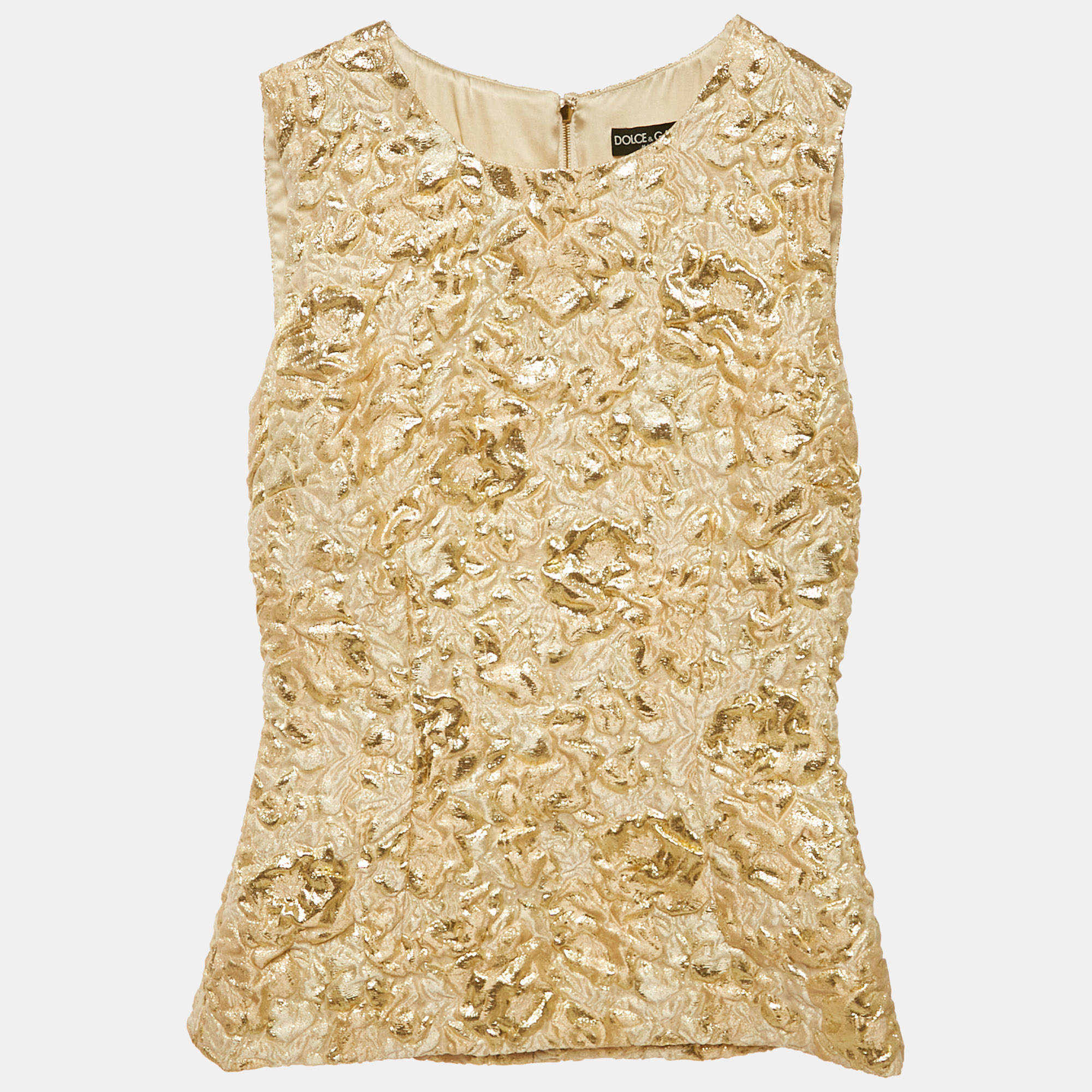 Dolce & Gabbana Gold Textured Lurex Sleeveless Blouse XS 