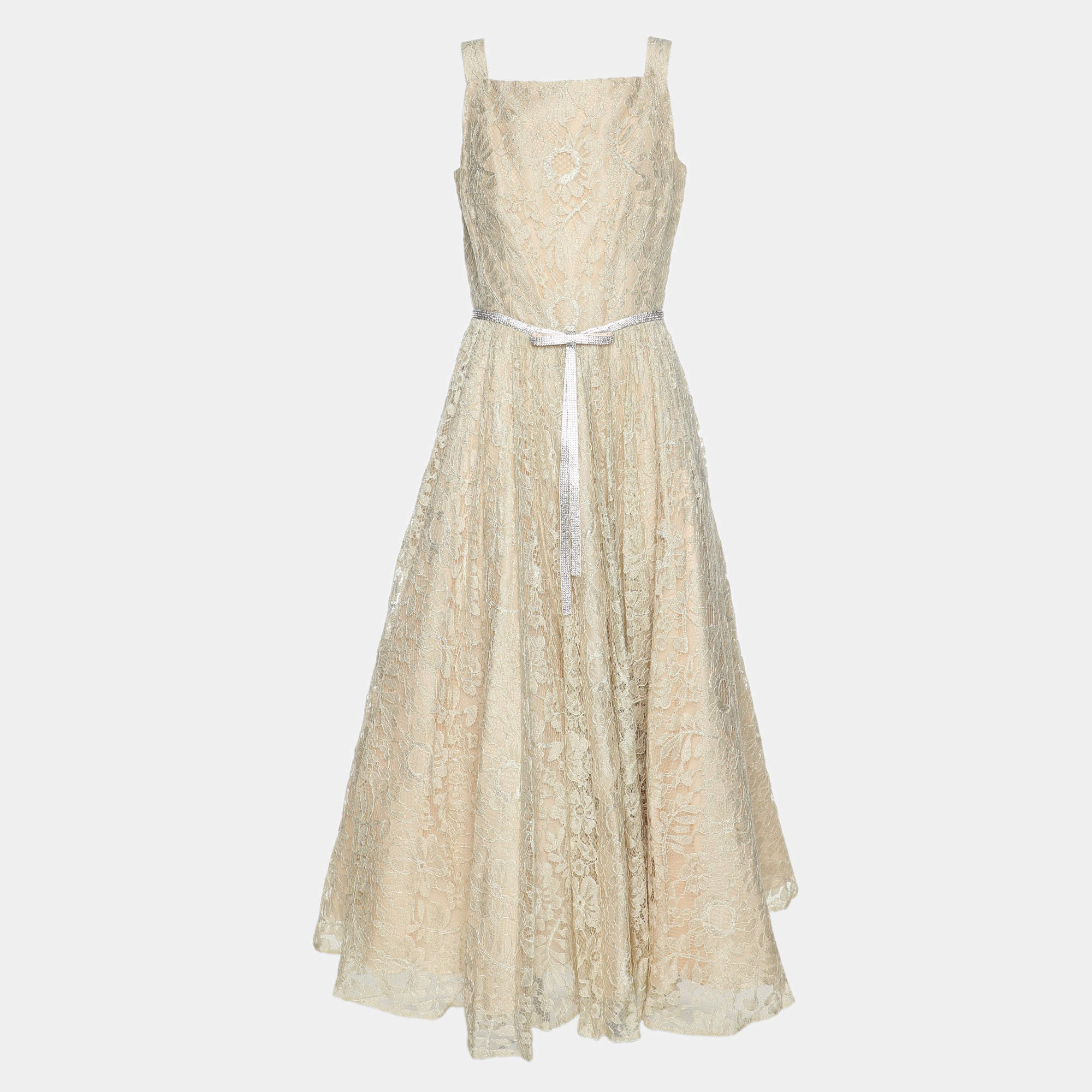 Pre Owned Dolce & Gabbana Beige Lace Maxi Dress S