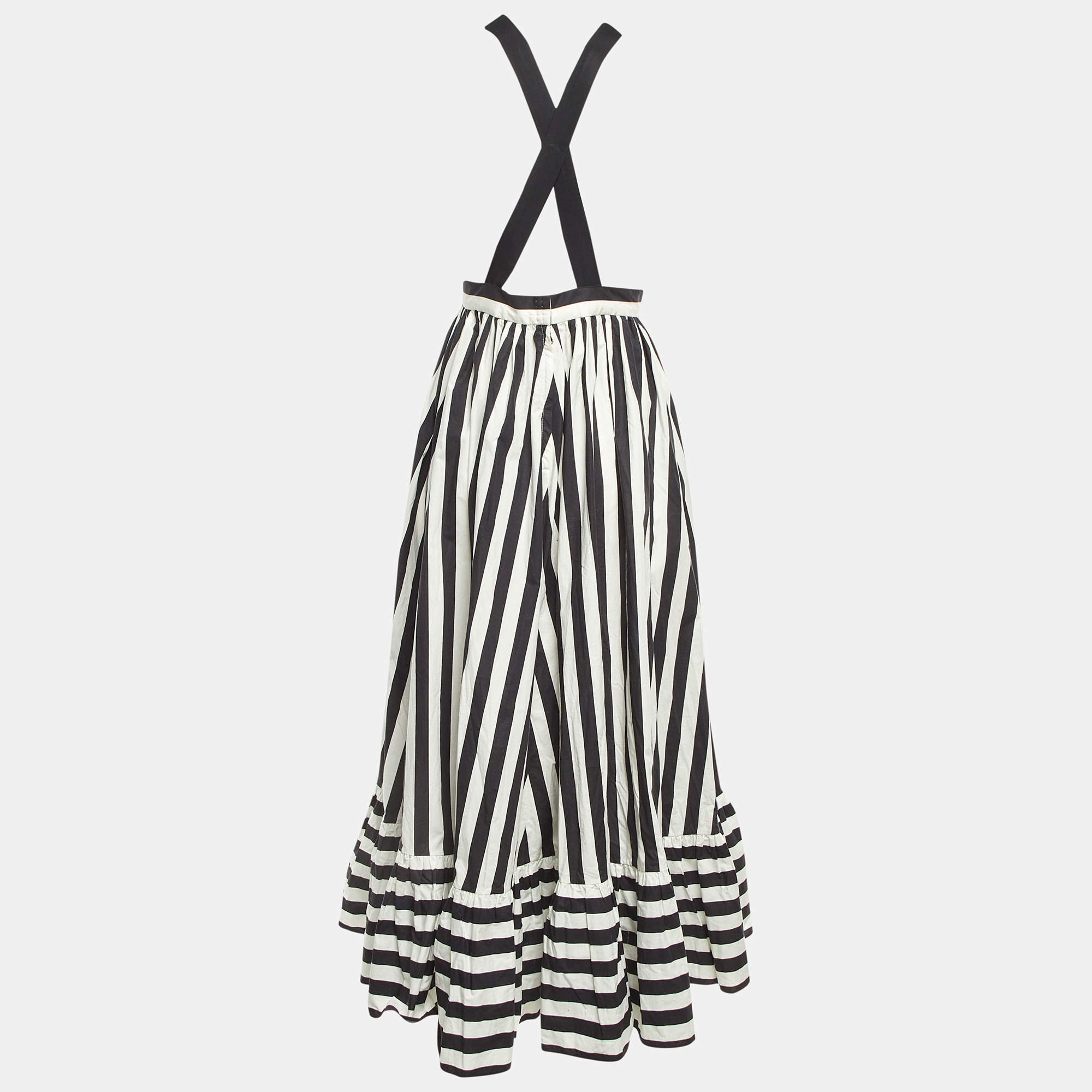 Pre Owned Dolce & Gabbana Black/White Striped Cotton Shoulder Strap Long Dress S