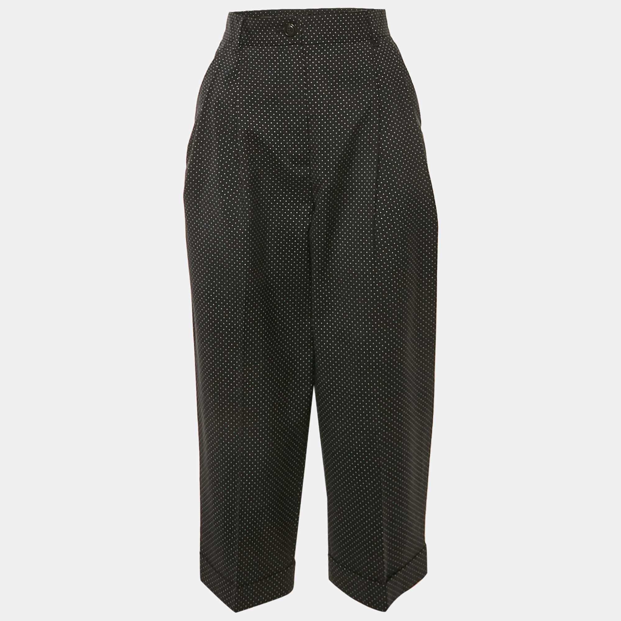 Pre Owned Dolce & Gabbana Black Dots Print Wool Pleated Culottes XS