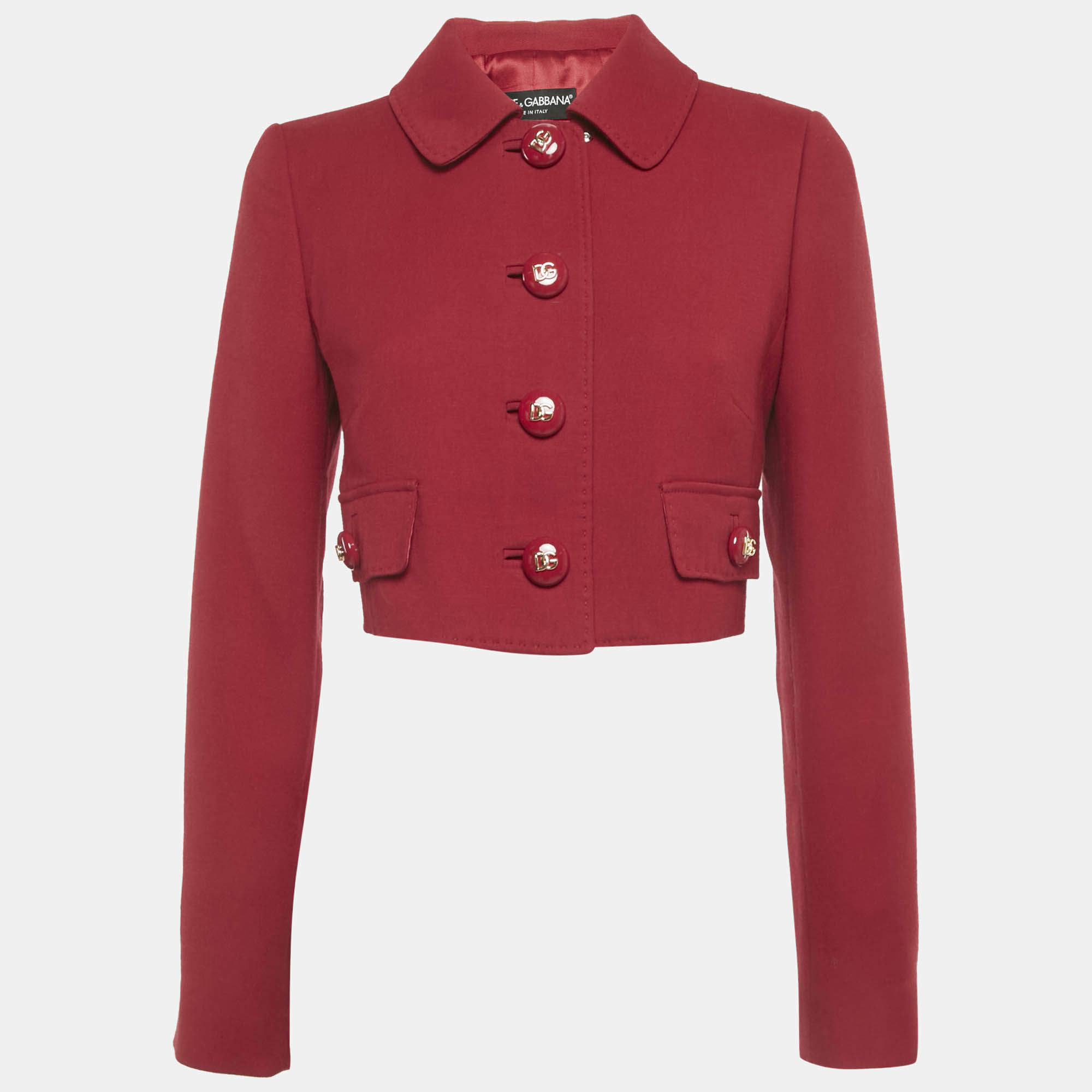 Pre Owned Dolce & Gabbana Red Wool Button Front Cropped Jacket M