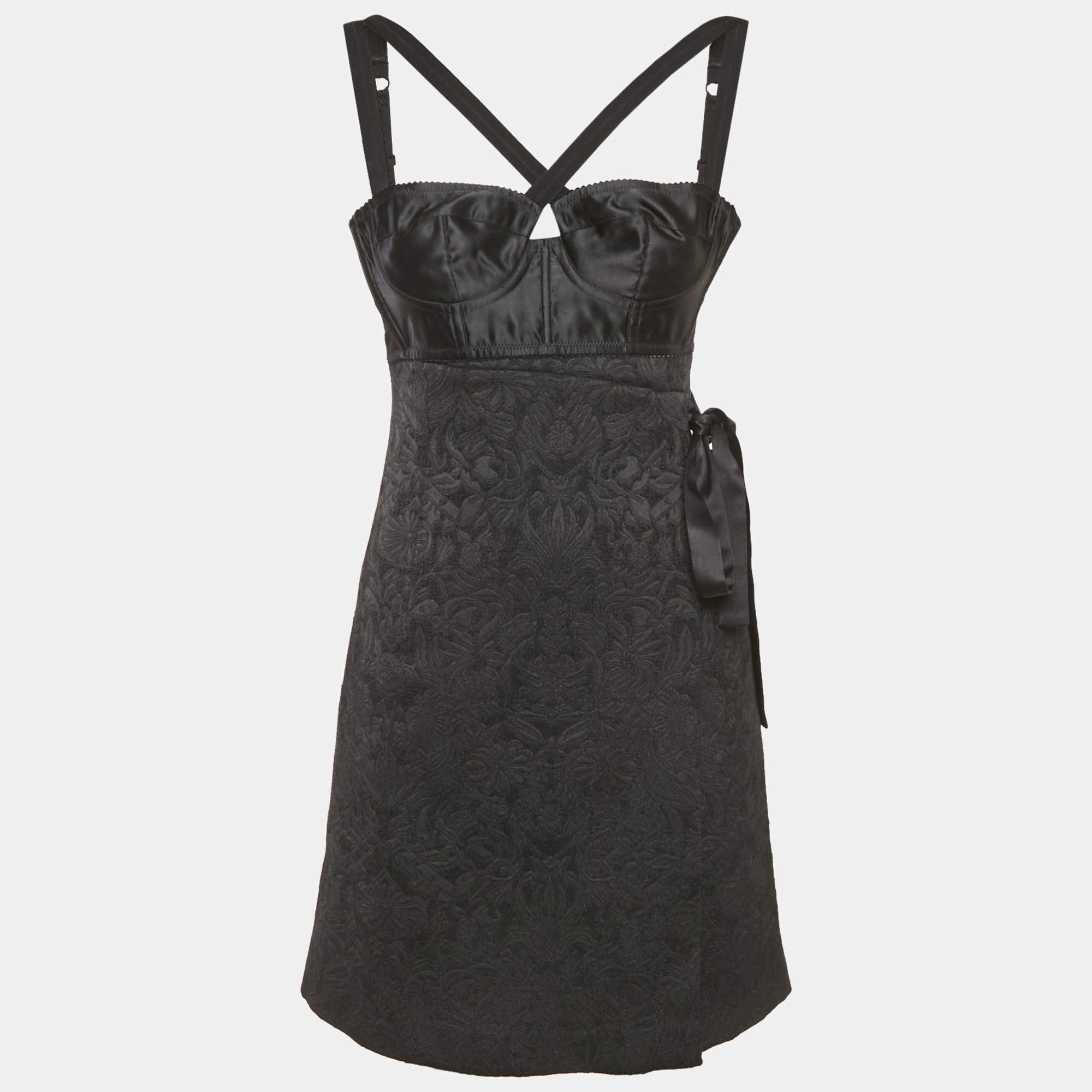 Pre Owned Dolce & Gabbana Black Jacquard Bustier Sleeveless Mini Dress XS