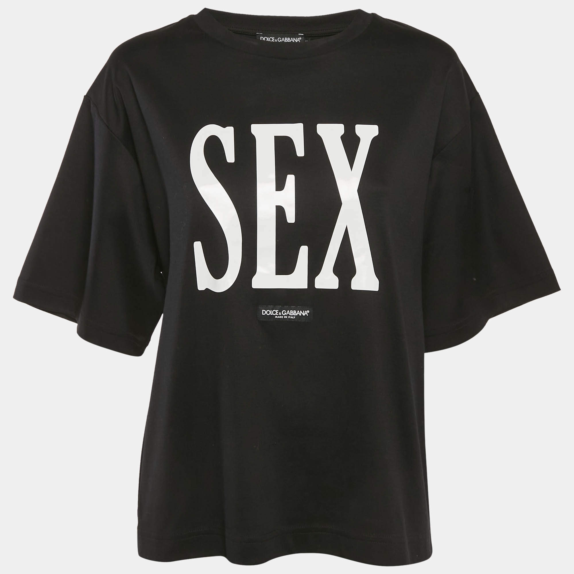 Pre Owned Dolce & Gabbana Black Sex Print Cotton Oversized T-Shirt S