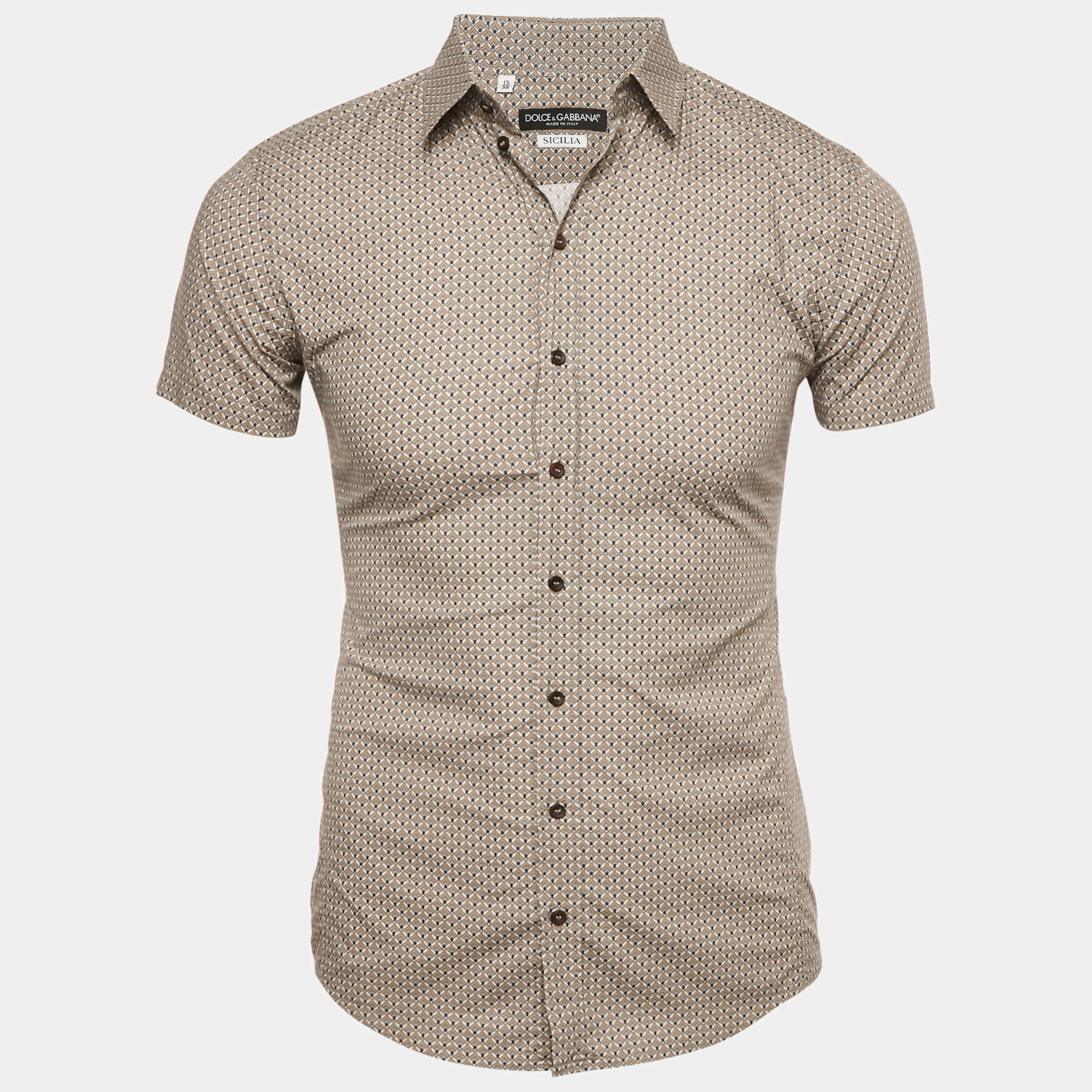 Pre Owned Dolce & Gabbana Beige Printed Cotton Button Front Sicilia Shirt S