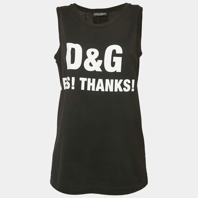Pre Owned Dolce & Gabbana Black Printed Jersey Millennials Sleeveless T-Shirt S