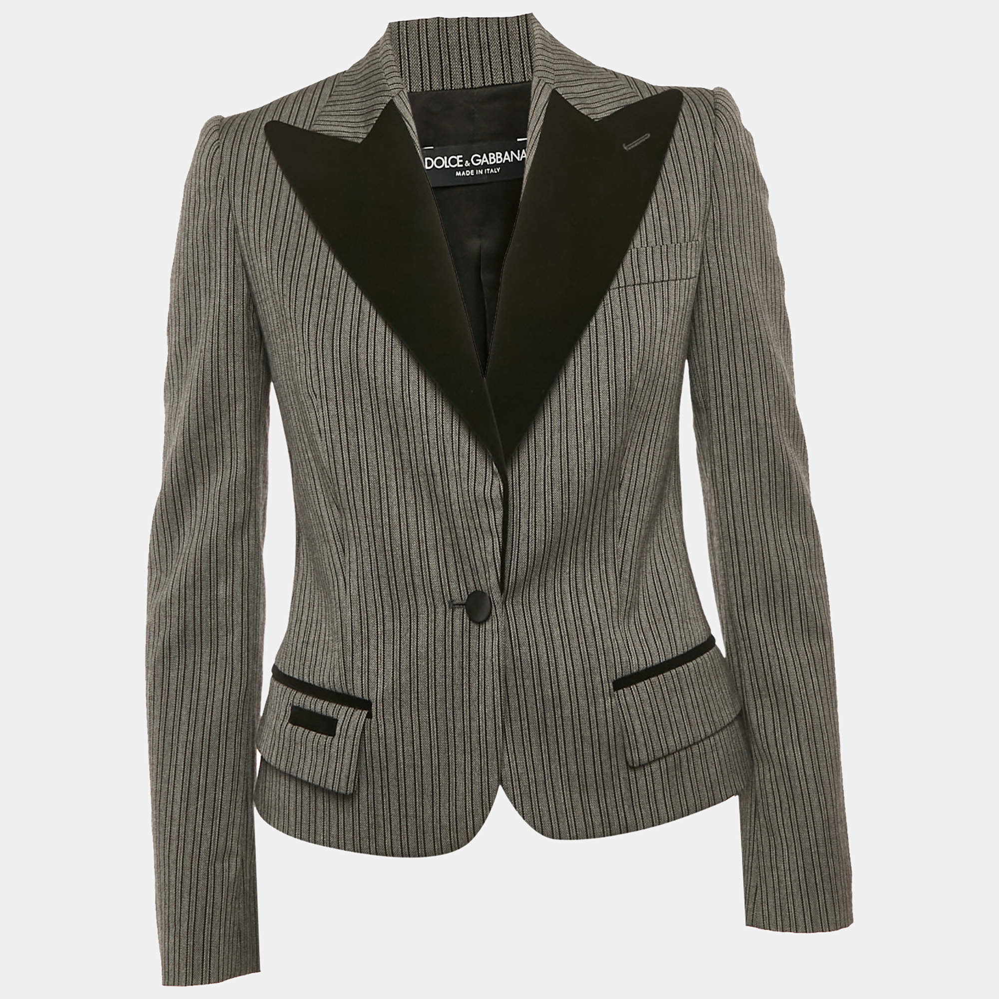 Pre Owned Dolce & Gabbana Grey Striped Wool Tailored Blazer S