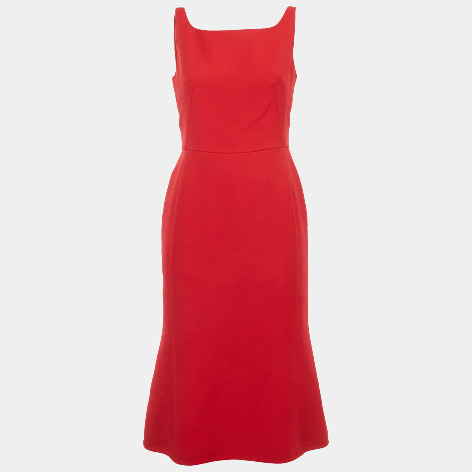 Pre Owned Dolce & Gabbana Red Wool Crepe Sleeveless Midi Dress M