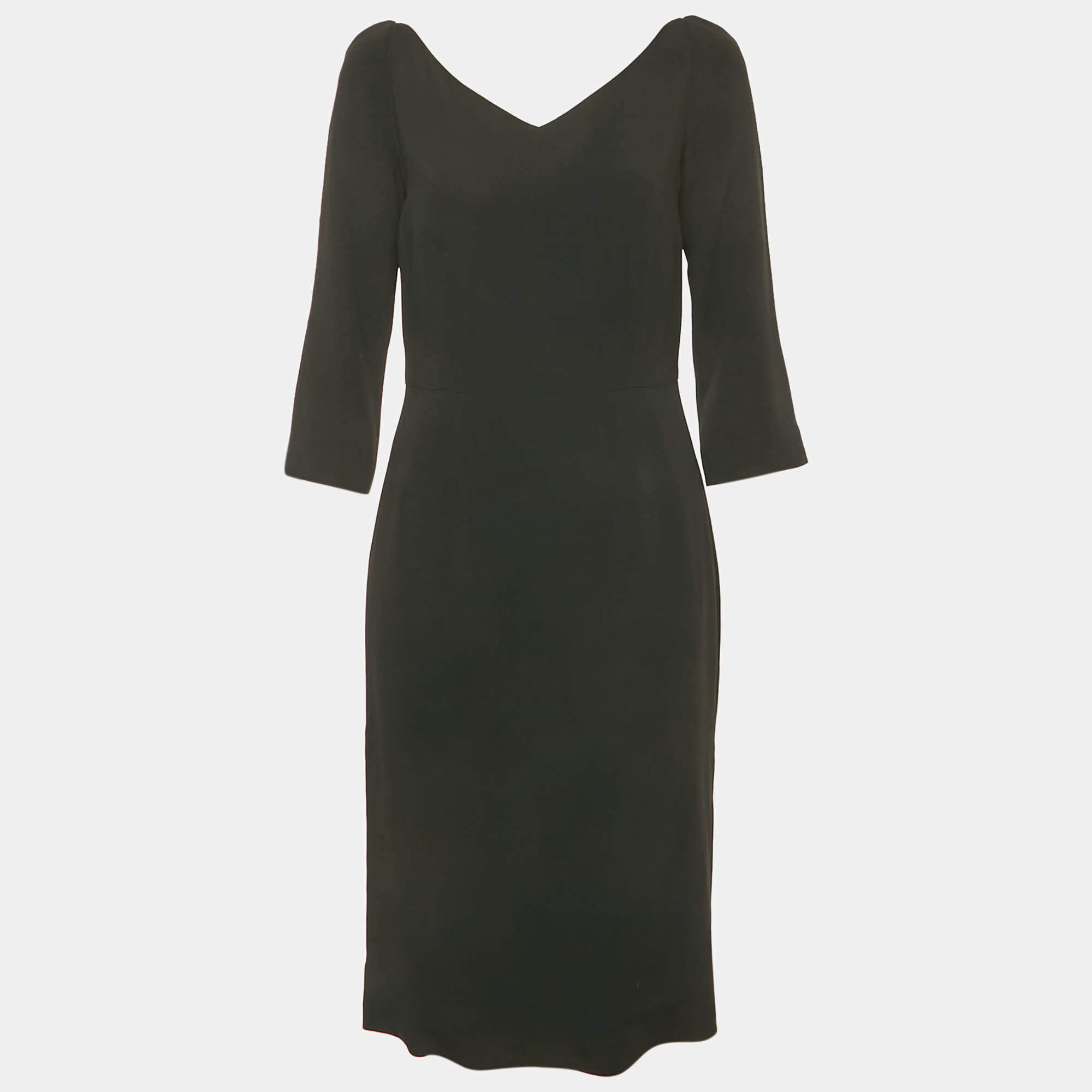 Pre Owned Dolce & Gabbana Black Crepe V-Neck Midi Dress M