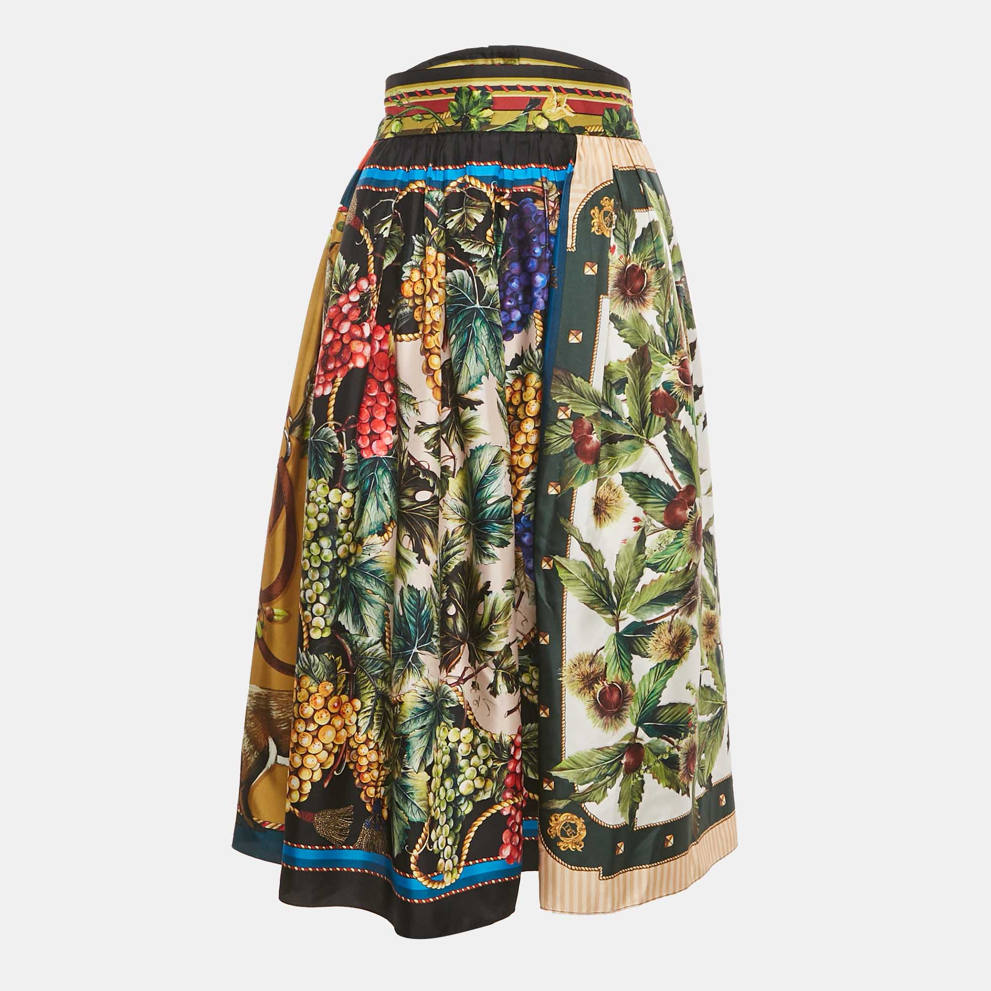 مملوكة مسبقًا Dolce & Gabbana Multicolor Grape Printed Silk Midi Skirt M