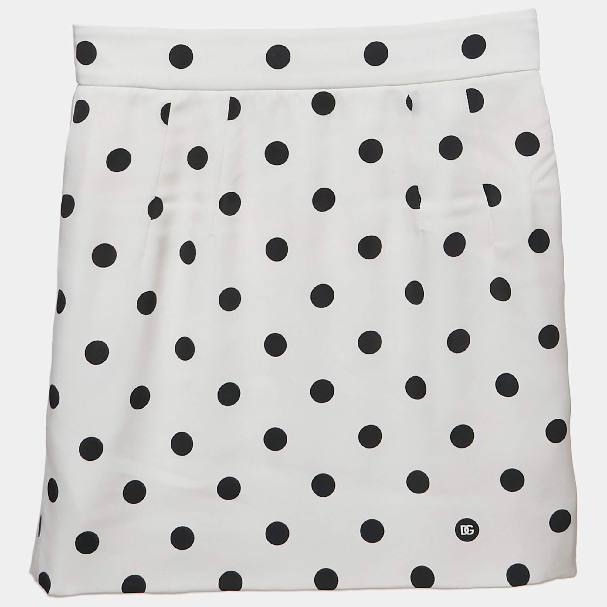 Pre Owned Dolce & Gabbana White Polka Dot Print Silk Mini Skirt XS